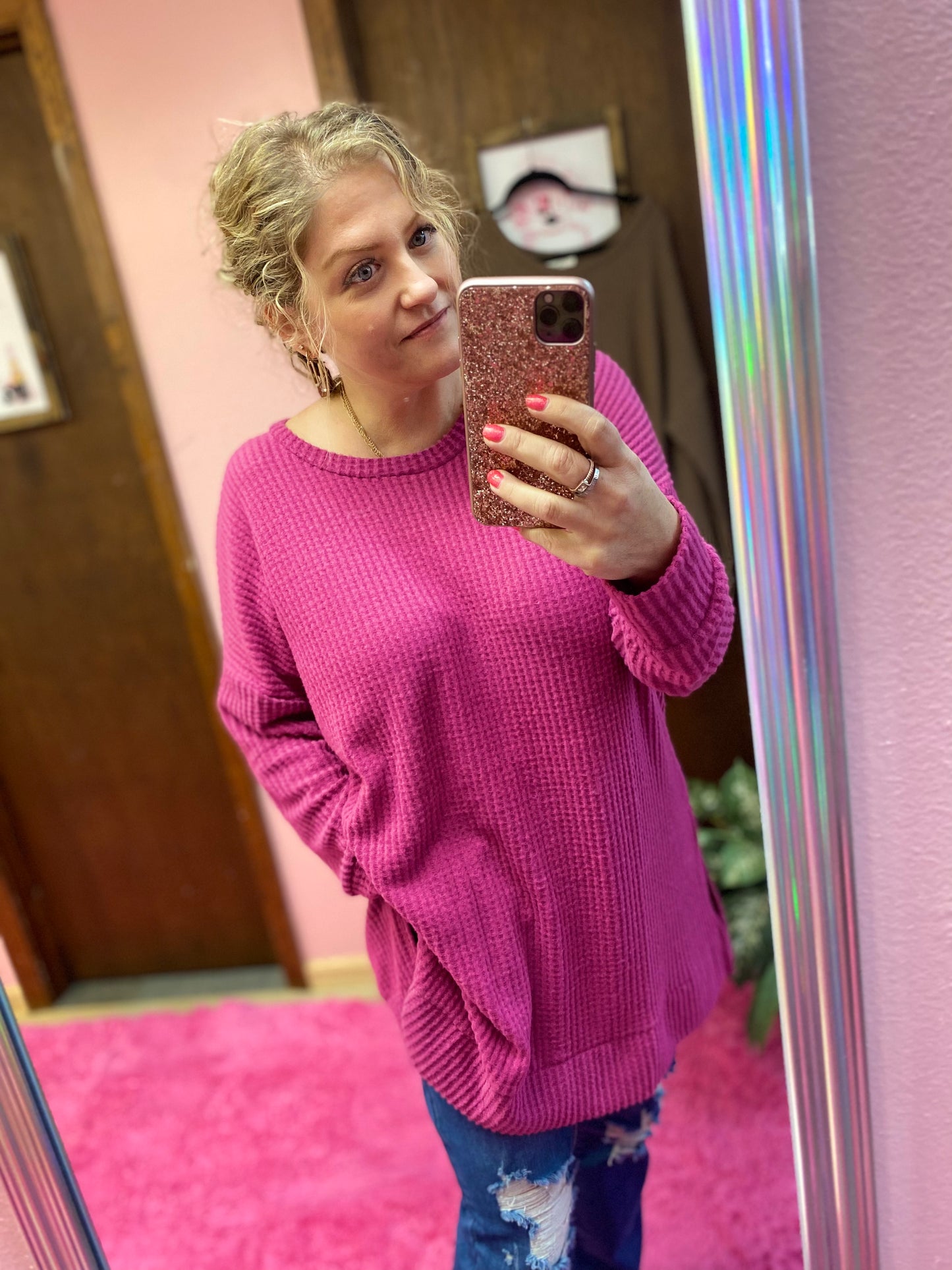 Brushed Thermal Waffle Round Neck Sweater