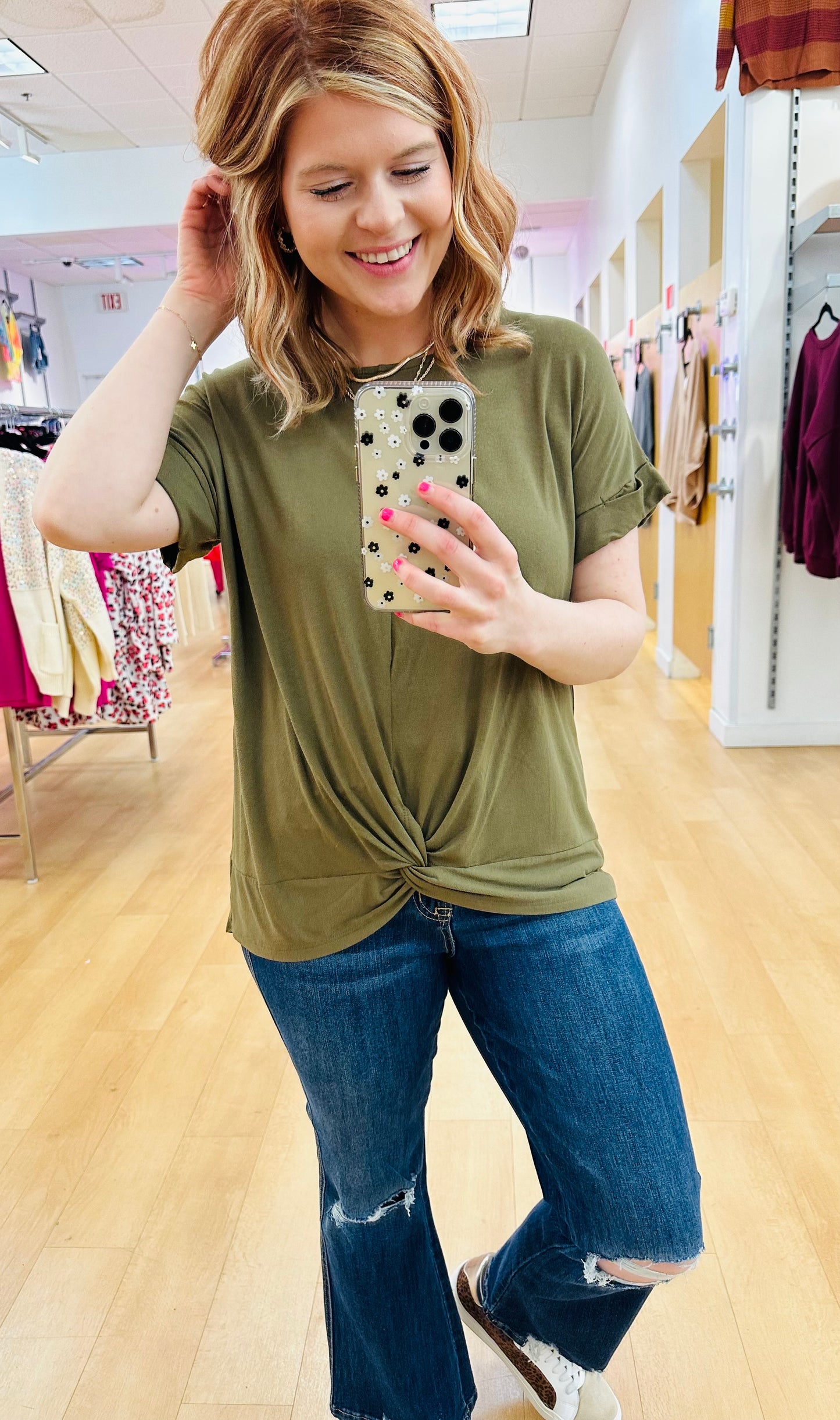 Zenana Rayon Span Crepe Knot Front Top