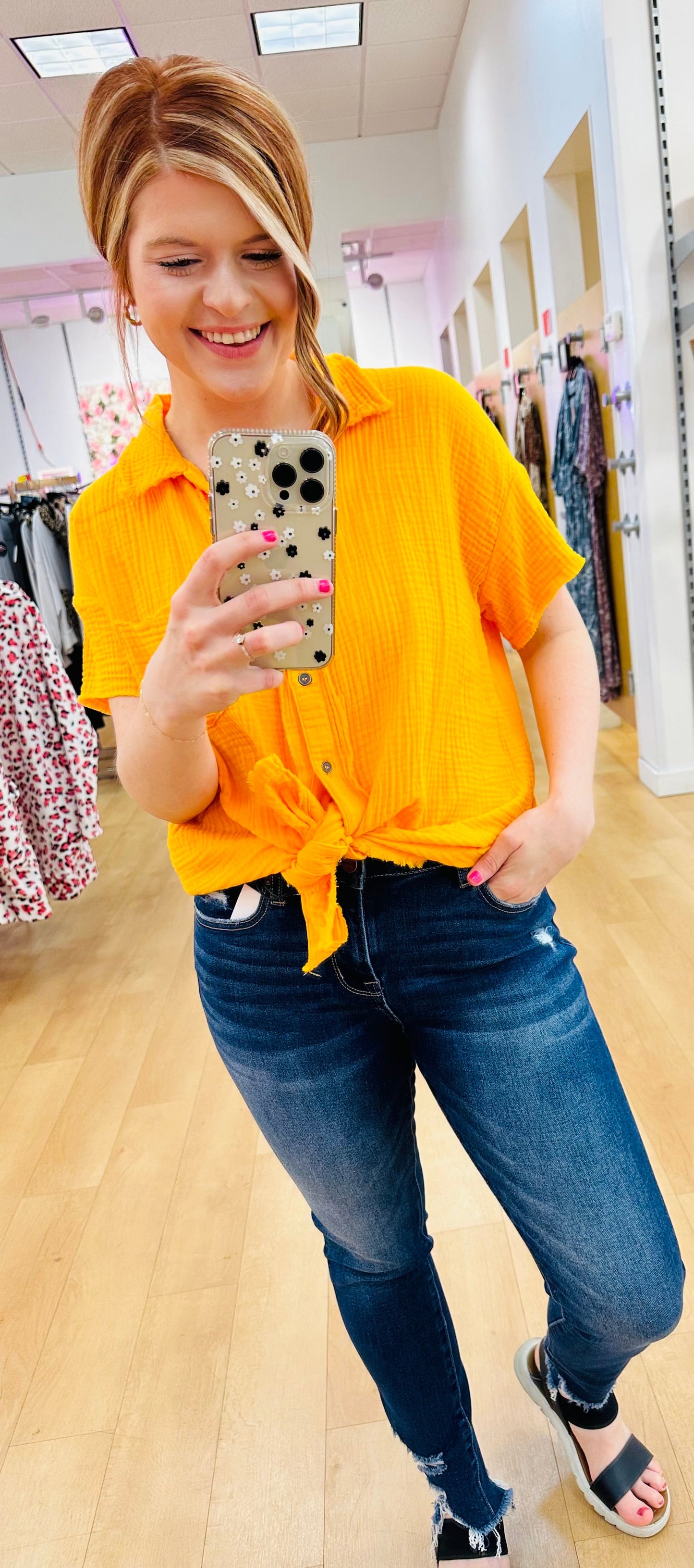 Double Gauze Button Down Raw Edge Shirt Sleeve Shirt