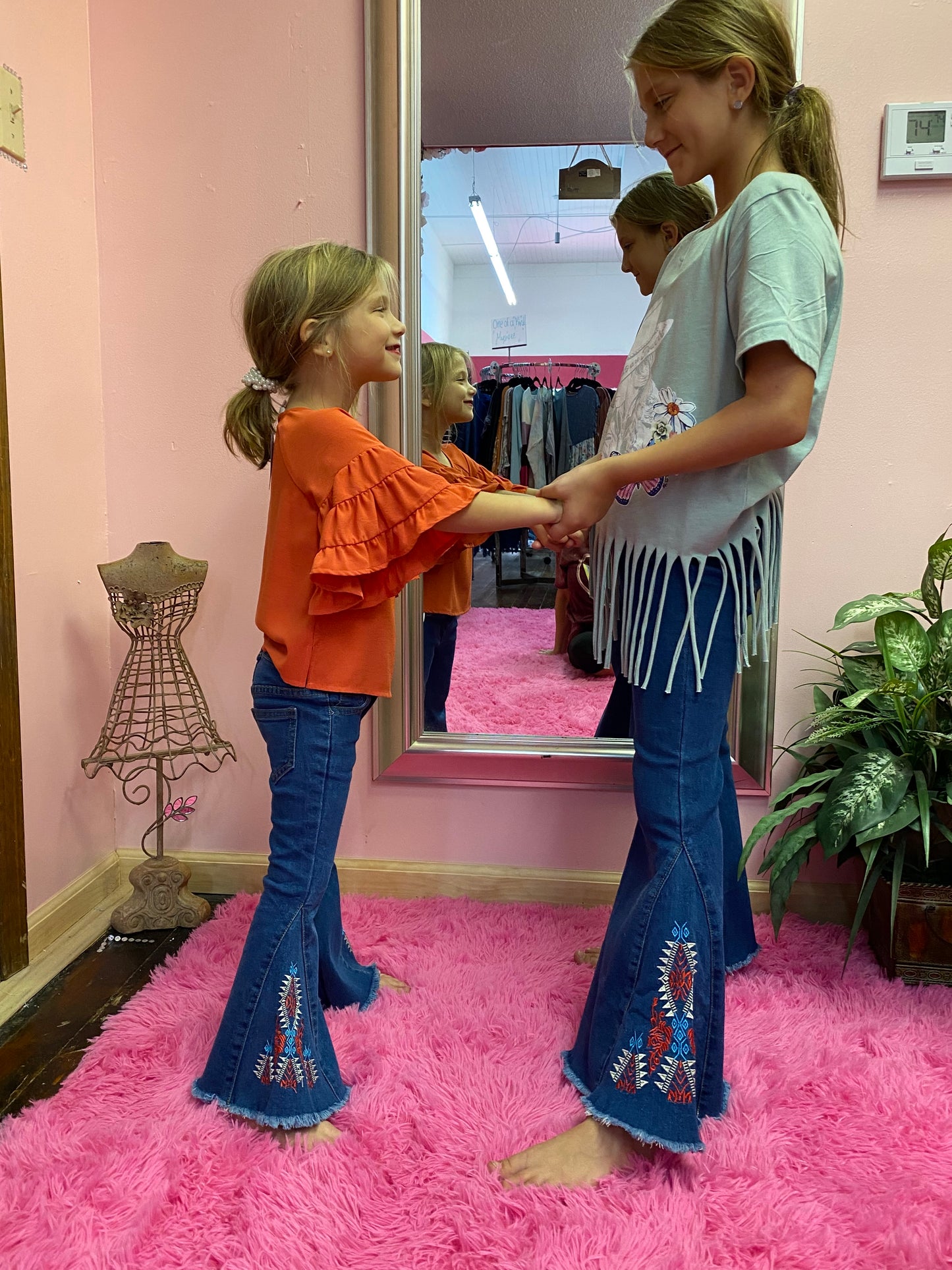 Kid's Aztec Embroidery Bootcut Denim Pants