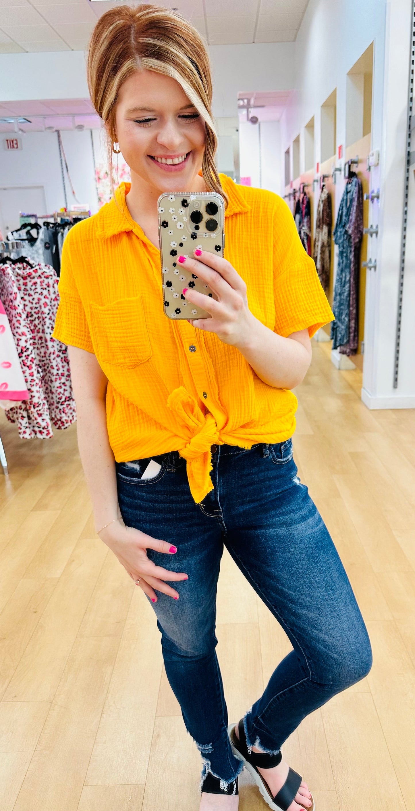 Double Gauze Button Down Raw Edge Shirt Sleeve Shirt