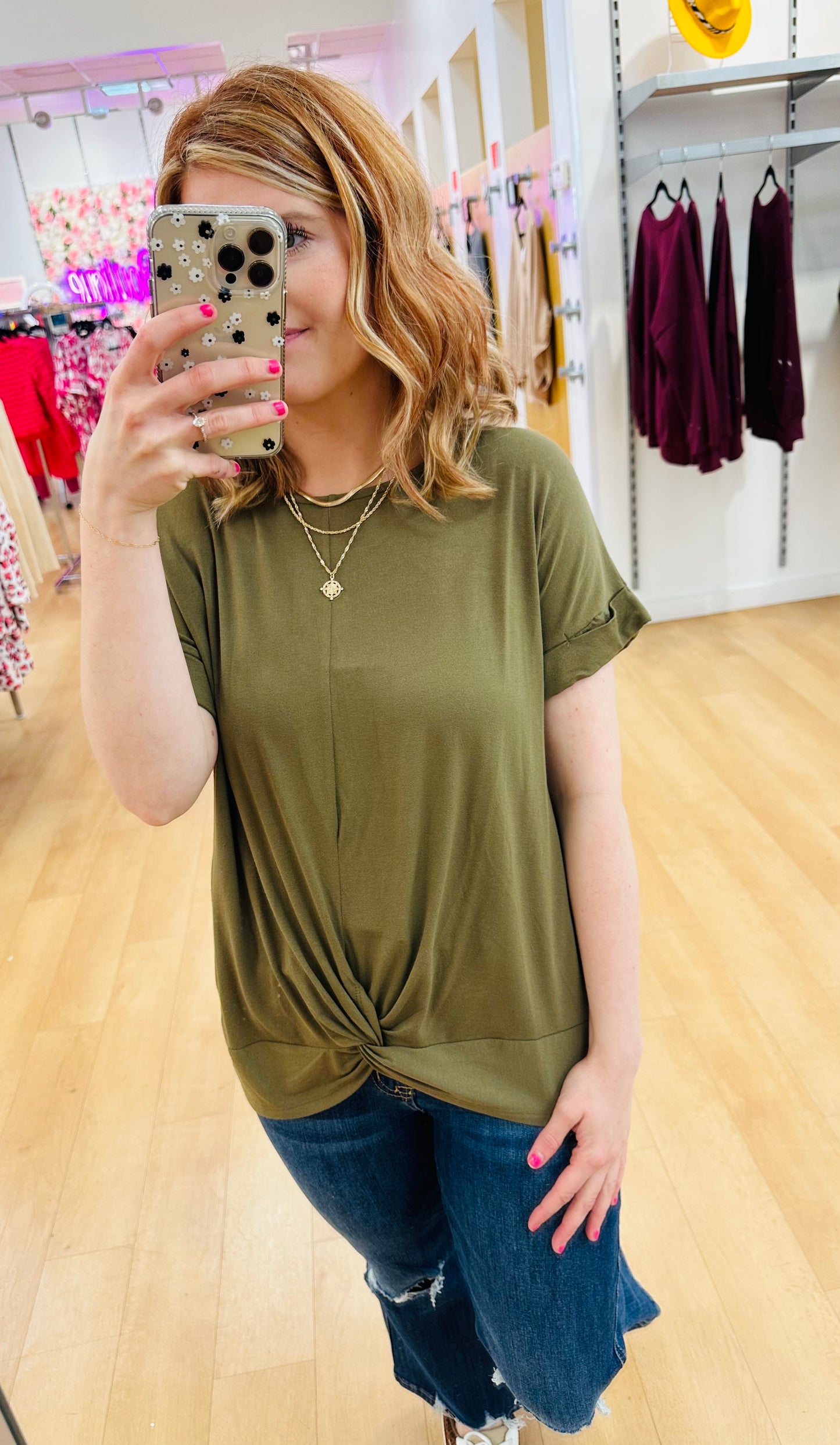 Zenana Rayon Span Crepe Knot Front Top