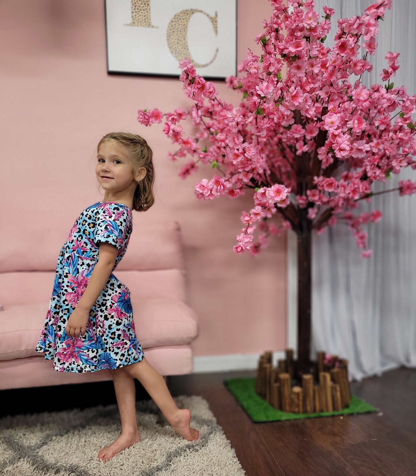 TROPICAL FLOWERS & ANIMAL PRINTED TWIRL DRESS