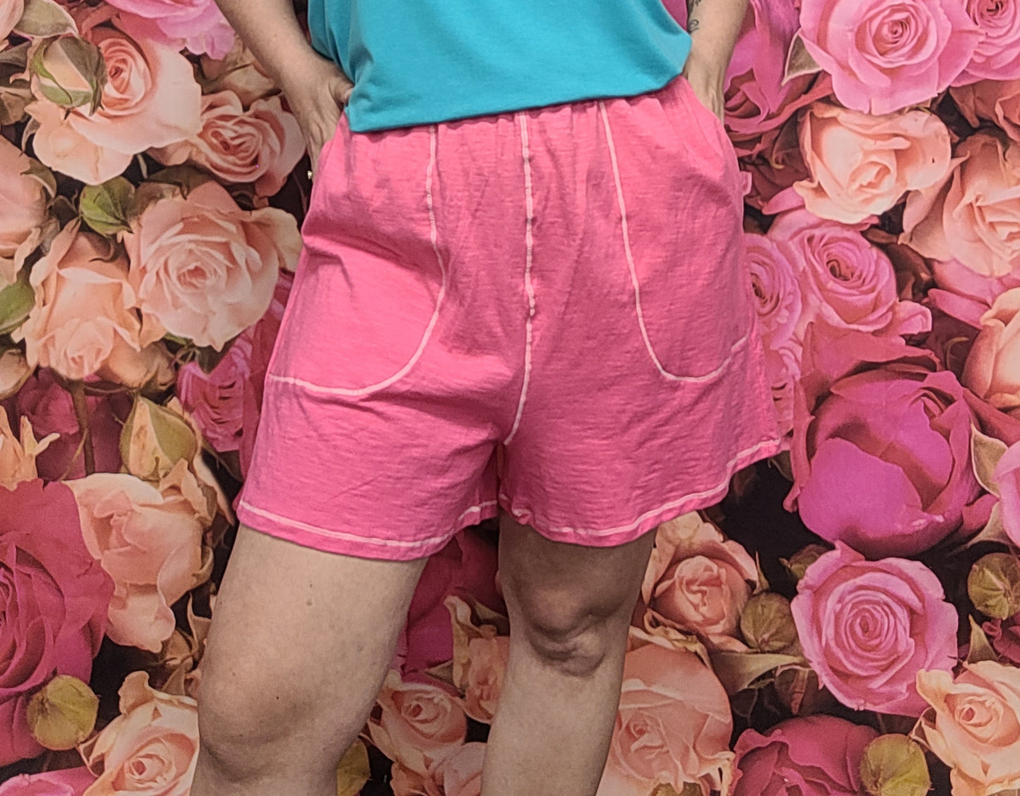 Zenana Contrast Stitch Shorts With Pockets