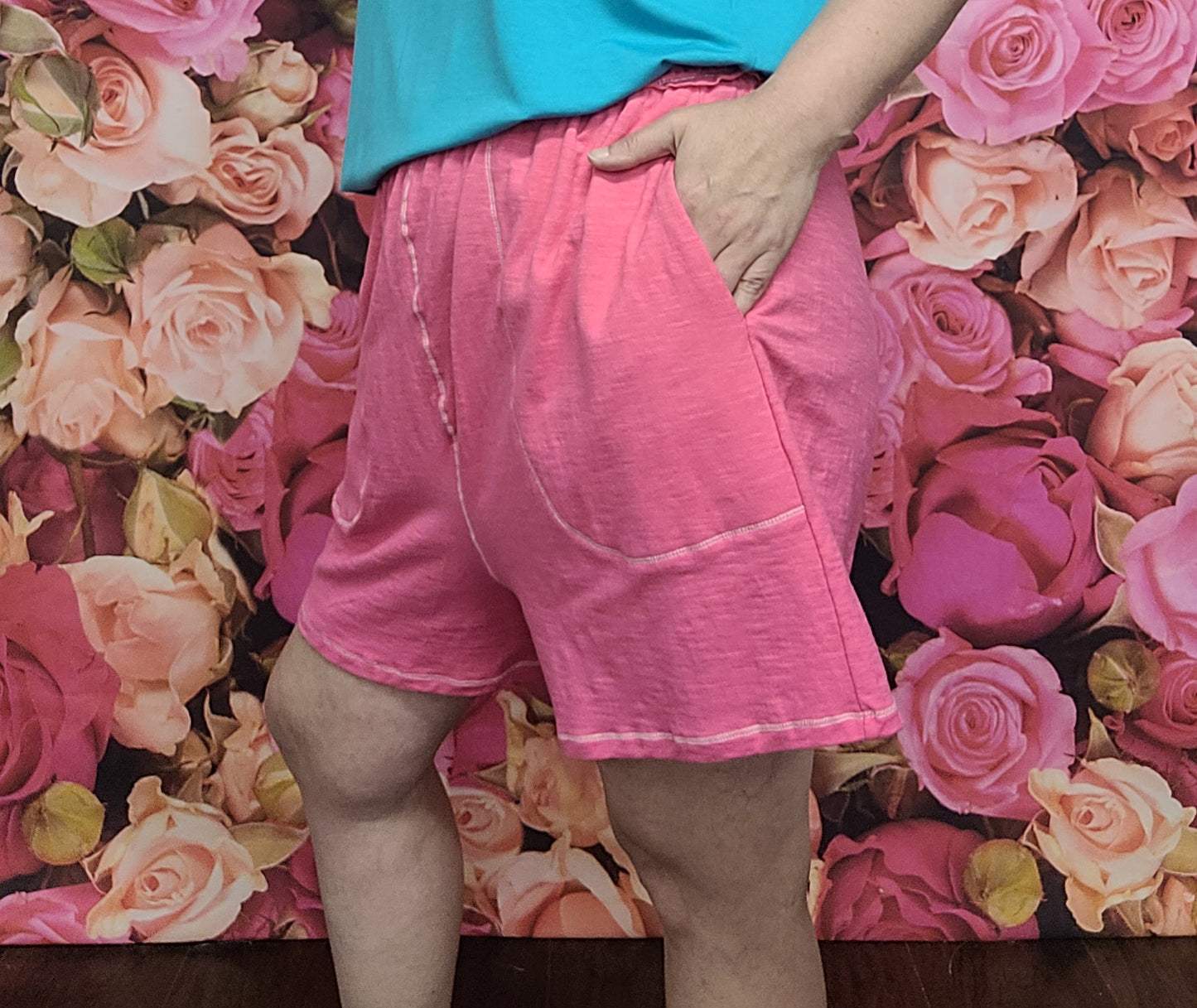 Zenana Contrast Stitch Shorts With Pockets