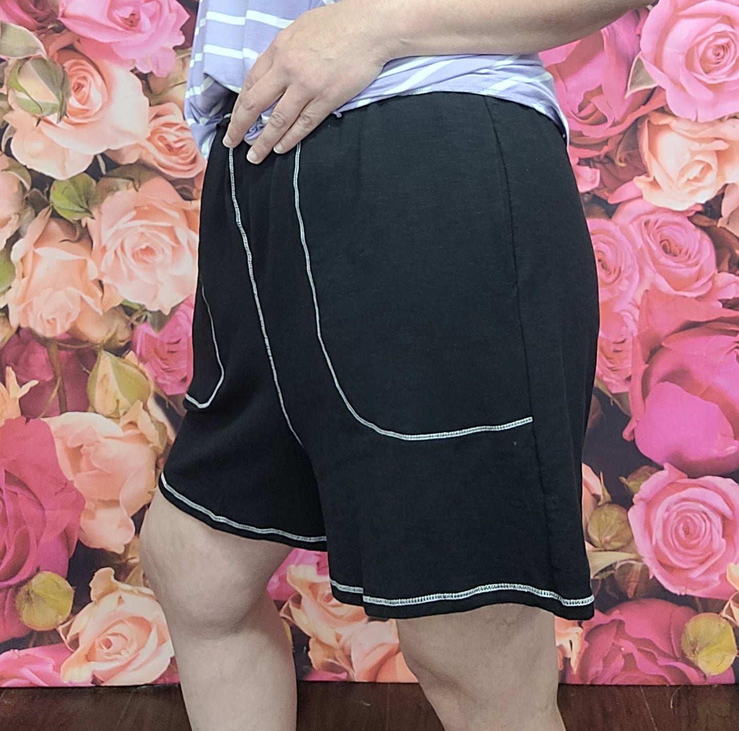 Zenana Contrast Stitch Shorts With Pockets