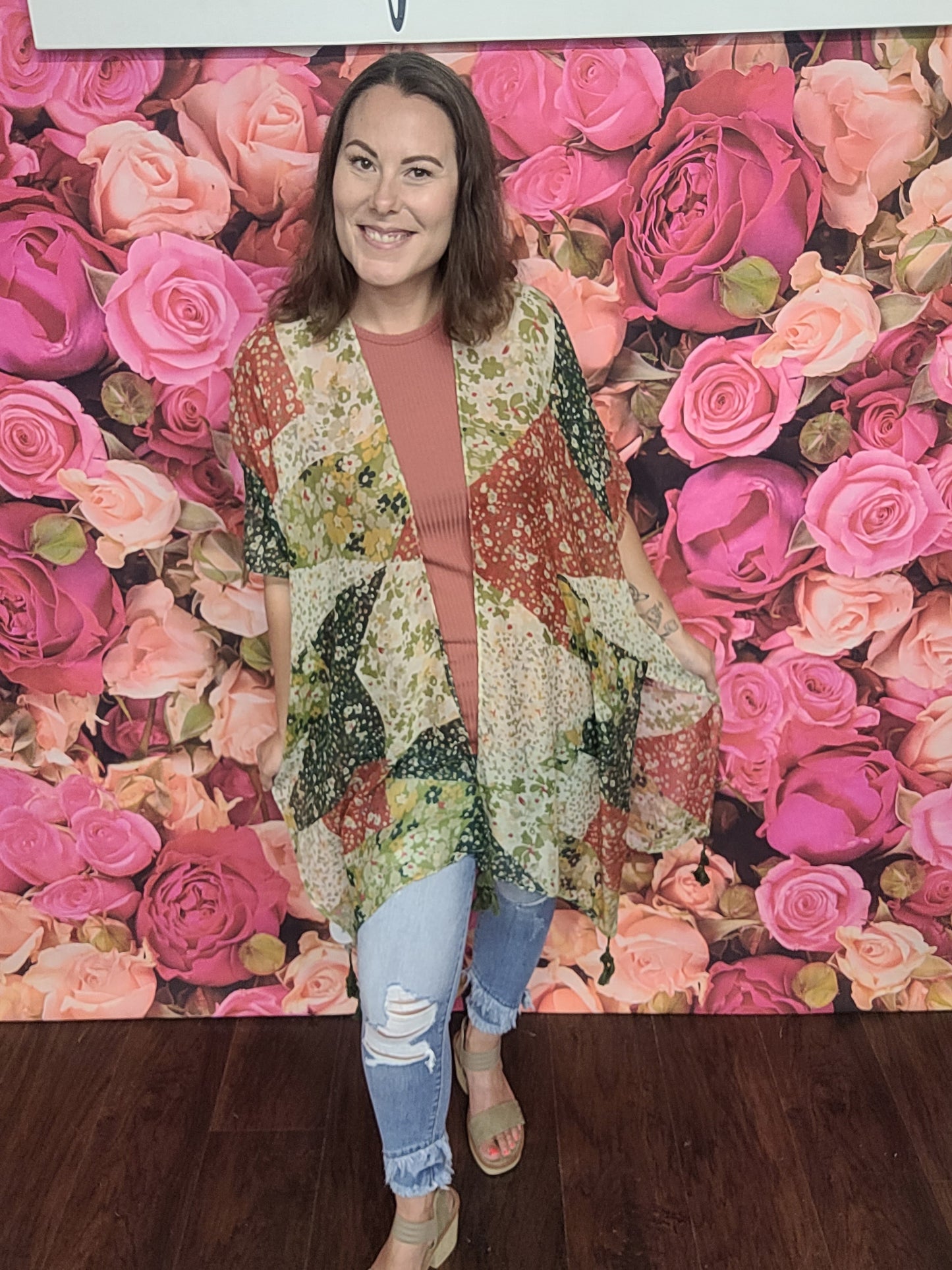 Allover Floral Print Kimono