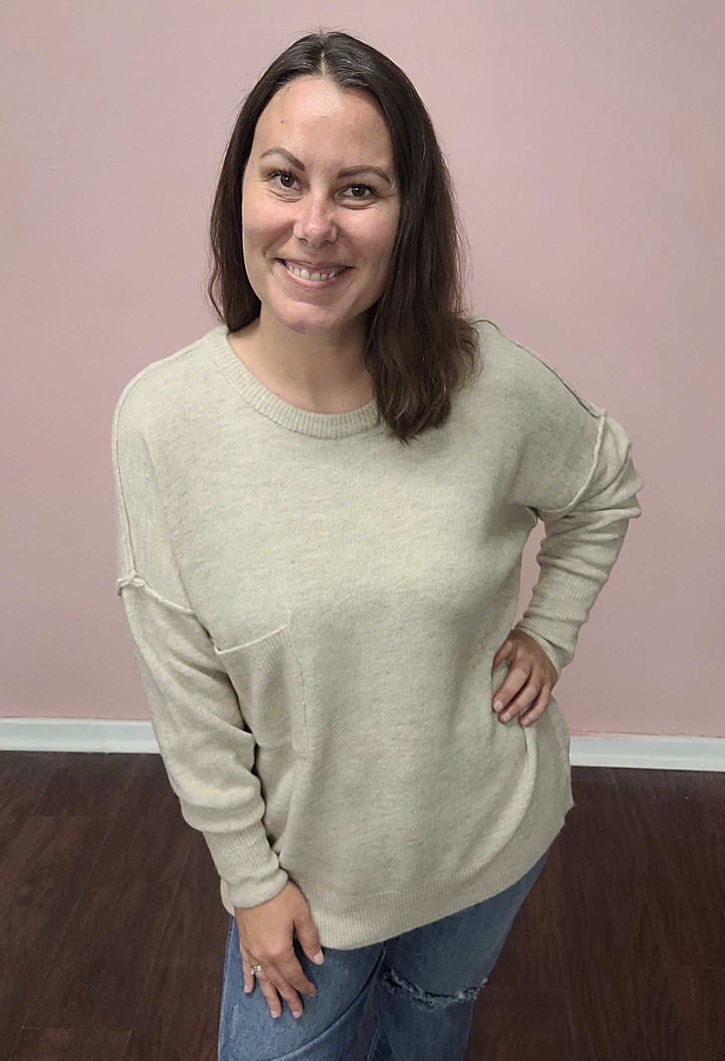 Melange Hi-Low Hem Pocket Sweater