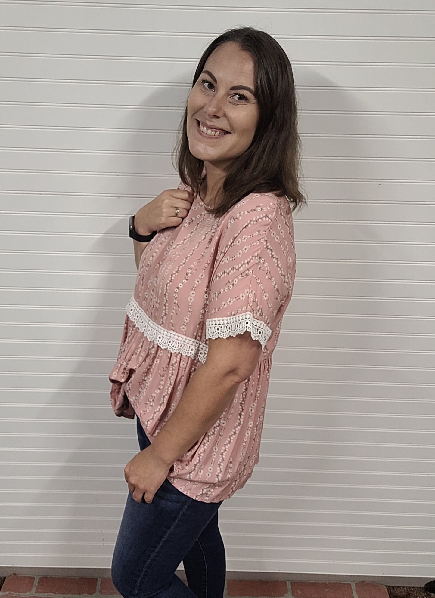 Haptics Floral Rayon Challis Short Sleeve Top