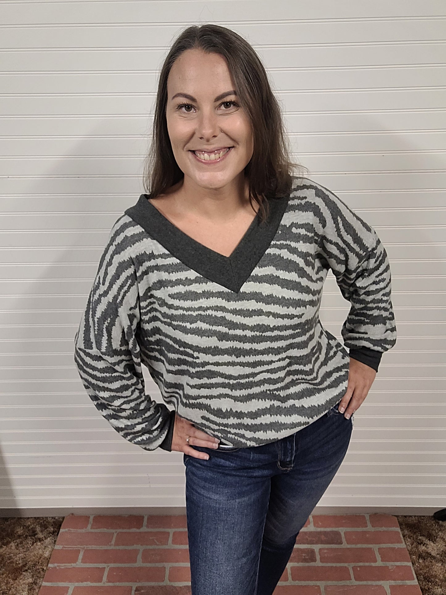 Tiger Print Contrast Slouchy Top