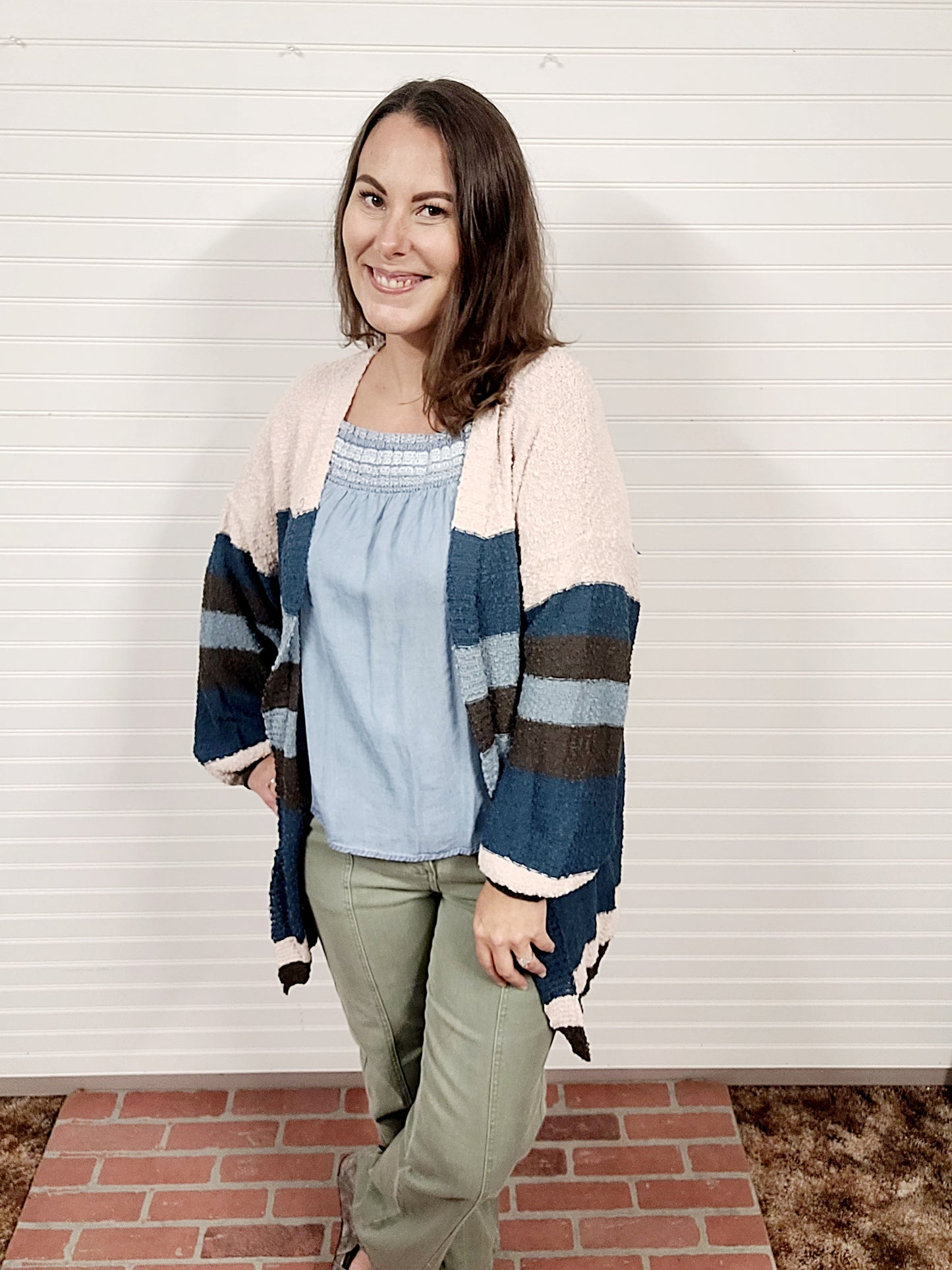 Umgee Stripe Open Front Cardigan