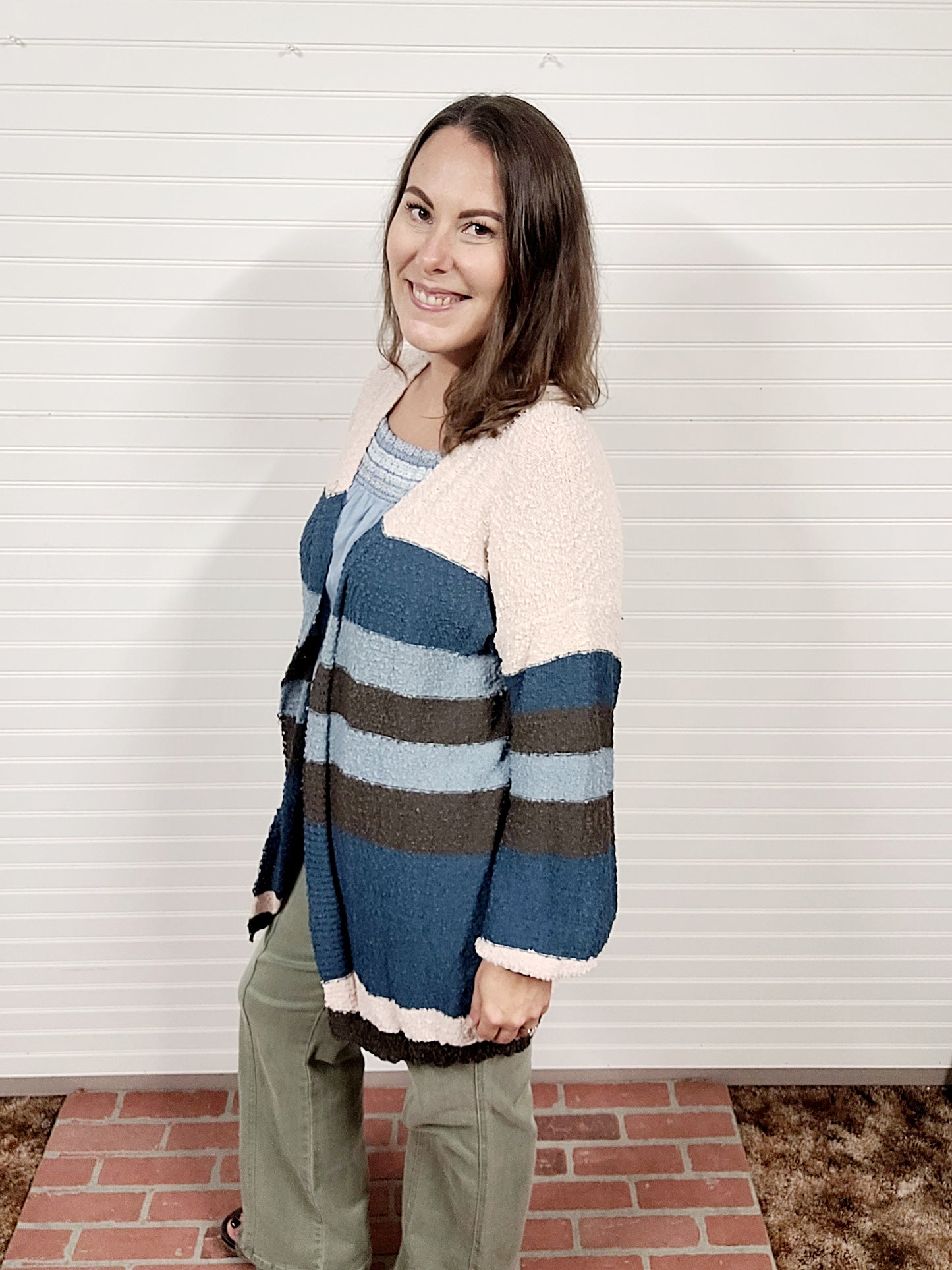 Umgee Stripe Open Front Cardigan