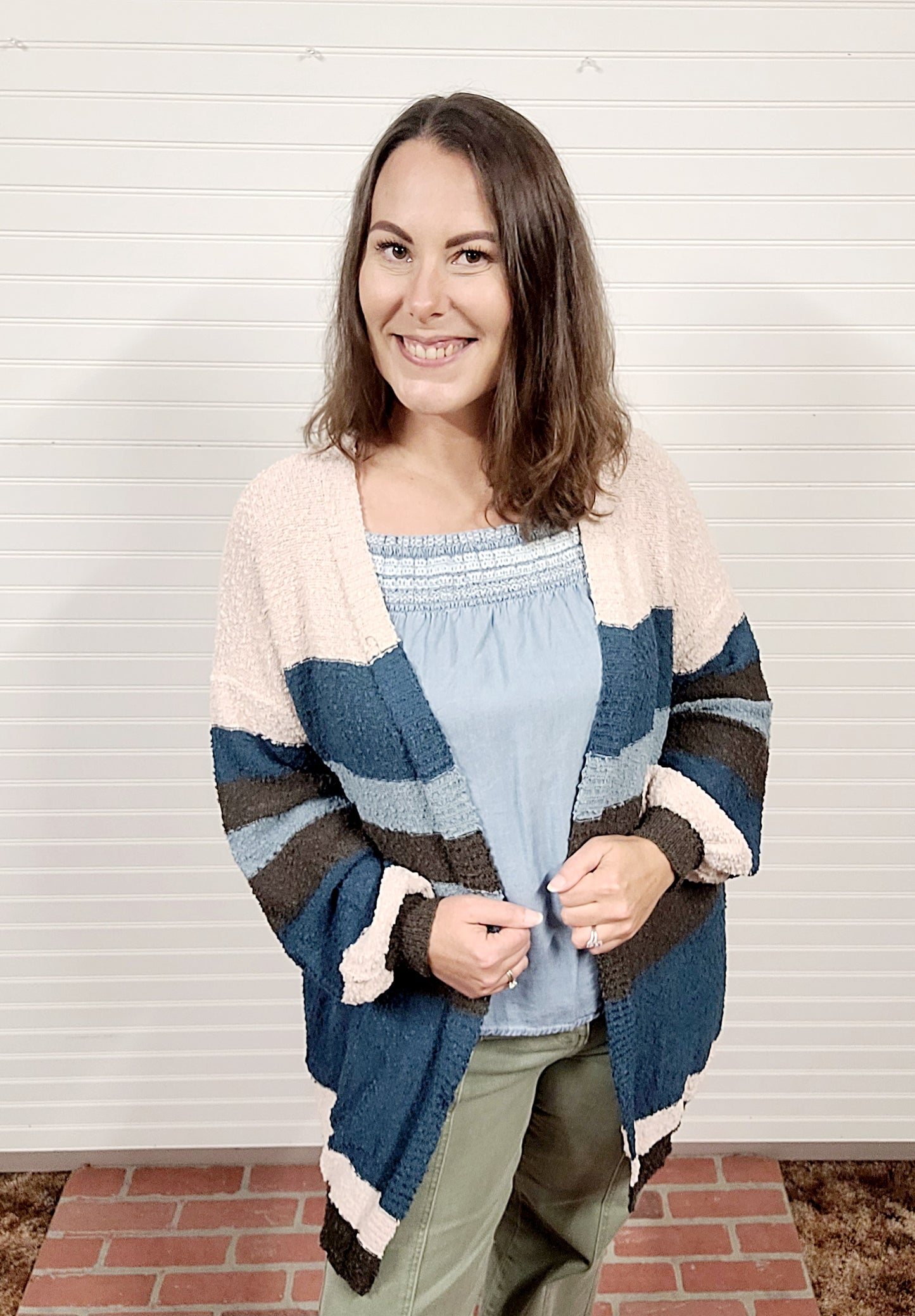 Umgee Stripe Open Front Cardigan
