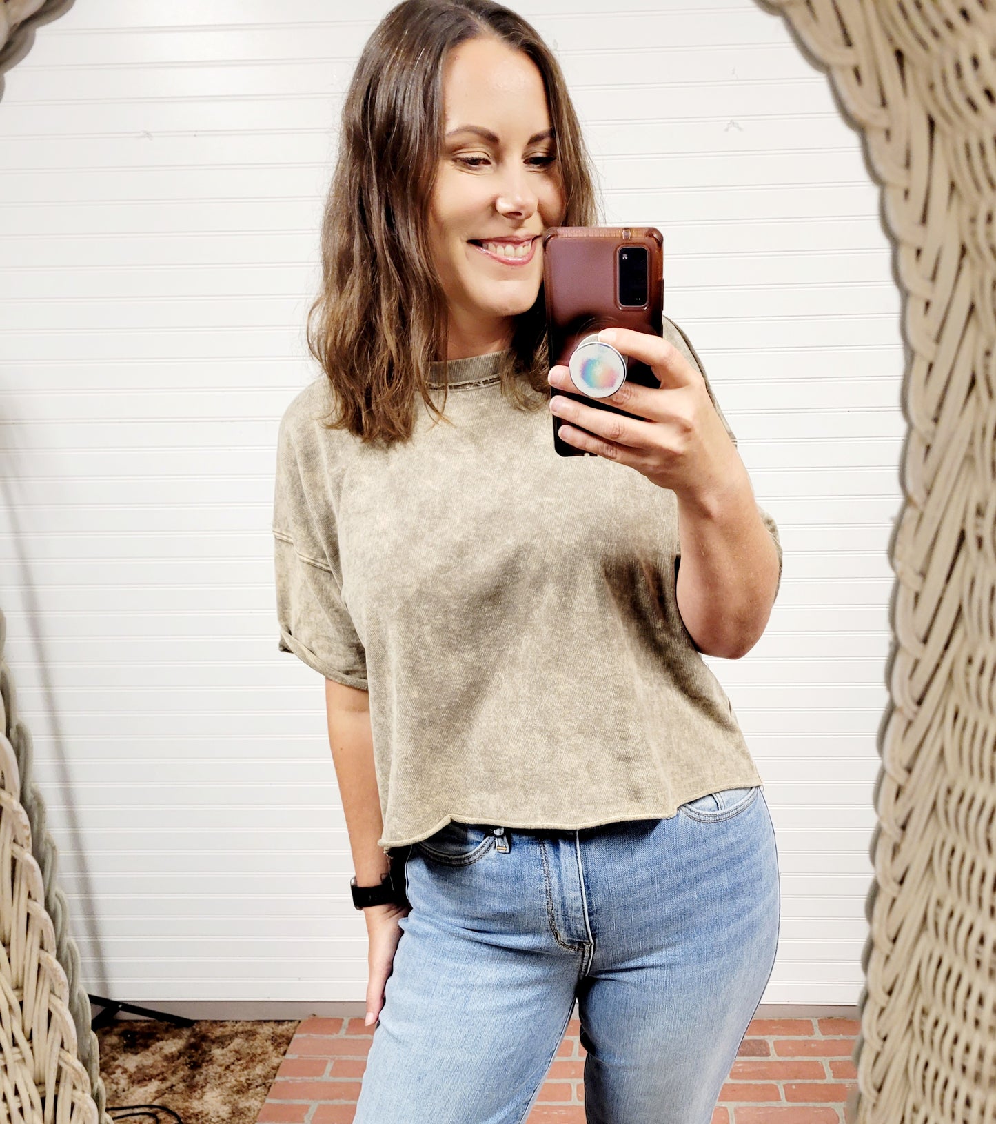 French Terry Washed Raw Edge Short Sleeve Crop Top
