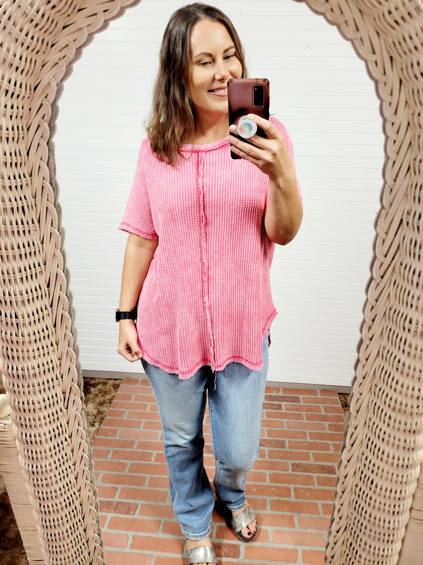 Washed Baby Waffle Short Sleeve Top