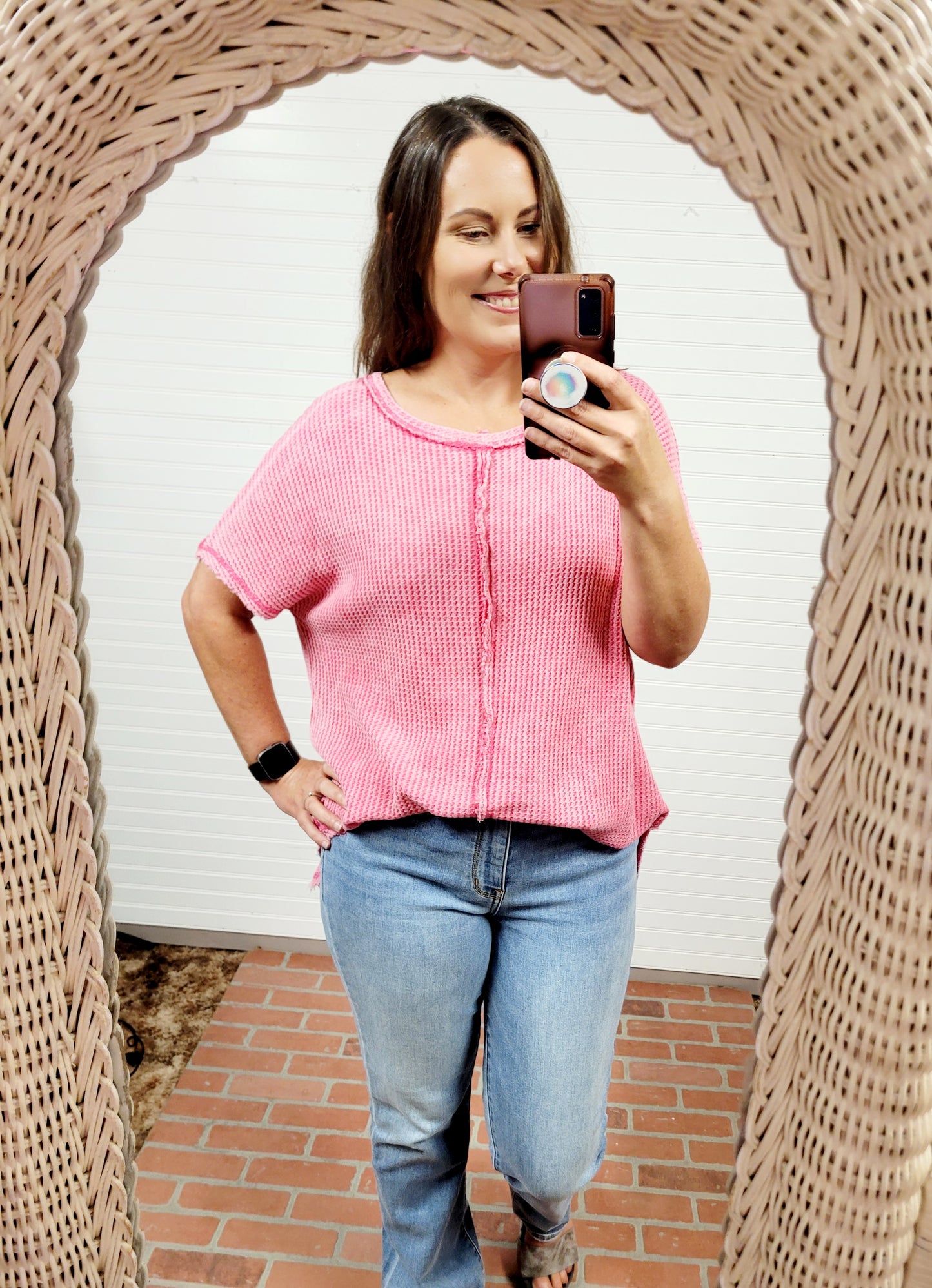 Washed Baby Waffle Short Sleeve Top