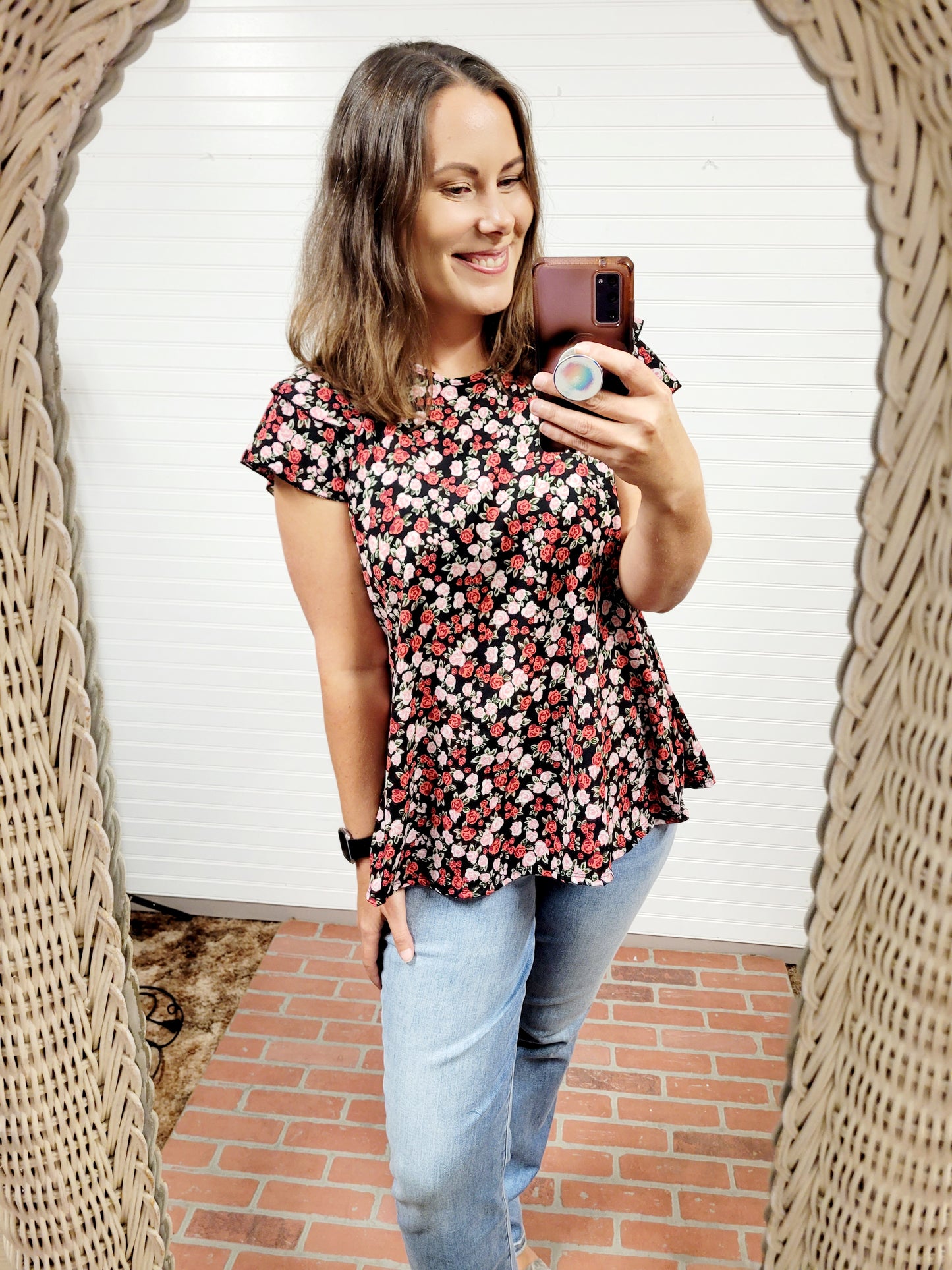Floral Short Flutter Sleeve Top