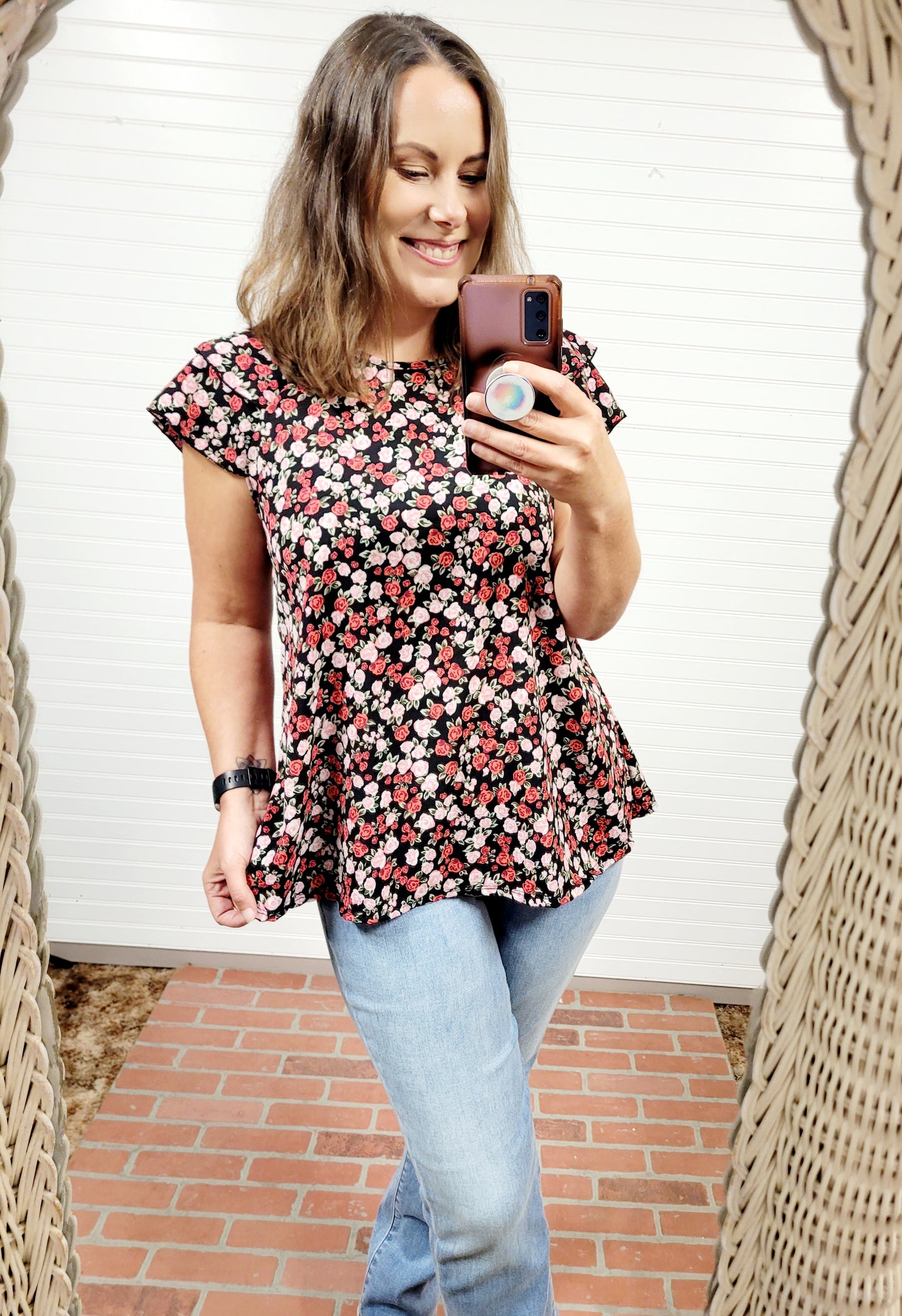 Floral Short Flutter Sleeve Top