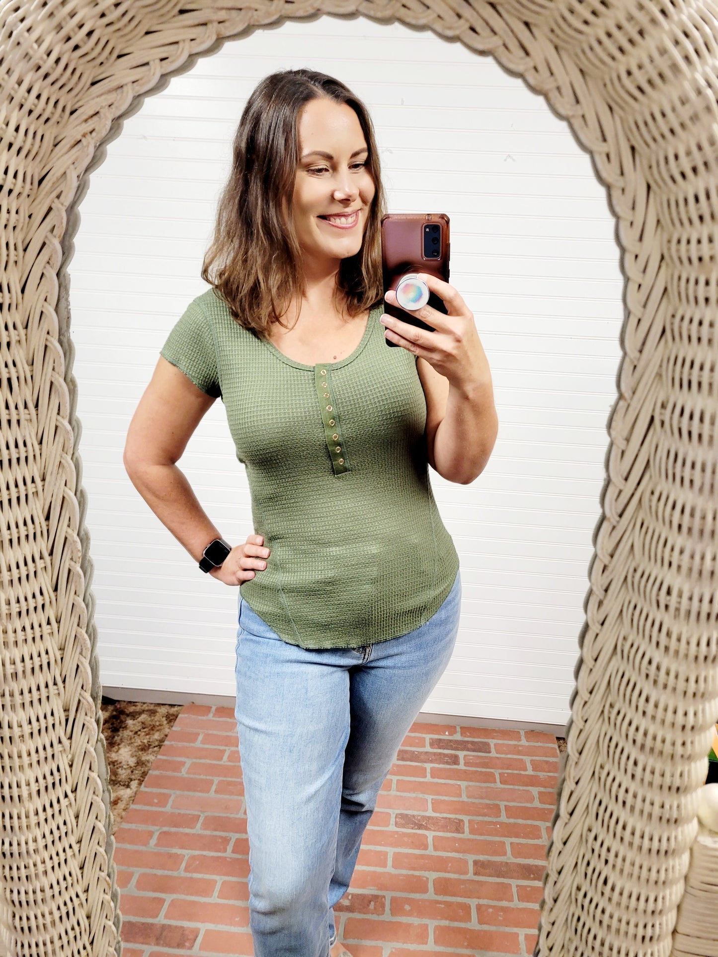 Baby Waffle Snap Button Cap Sleeve Top