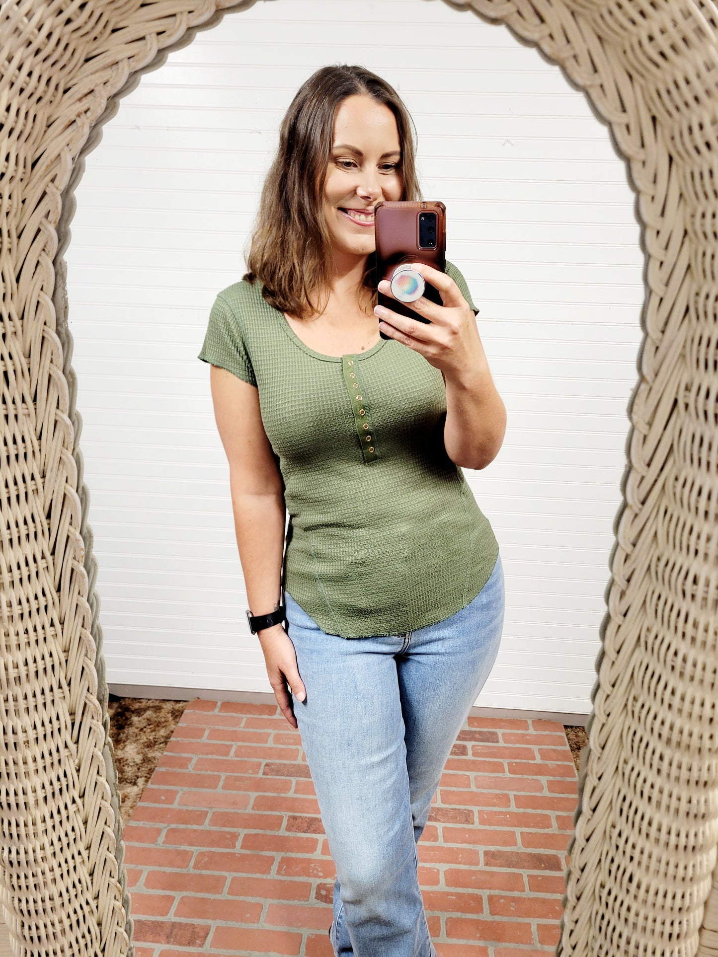 Baby Waffle Snap Button Cap Sleeve Top