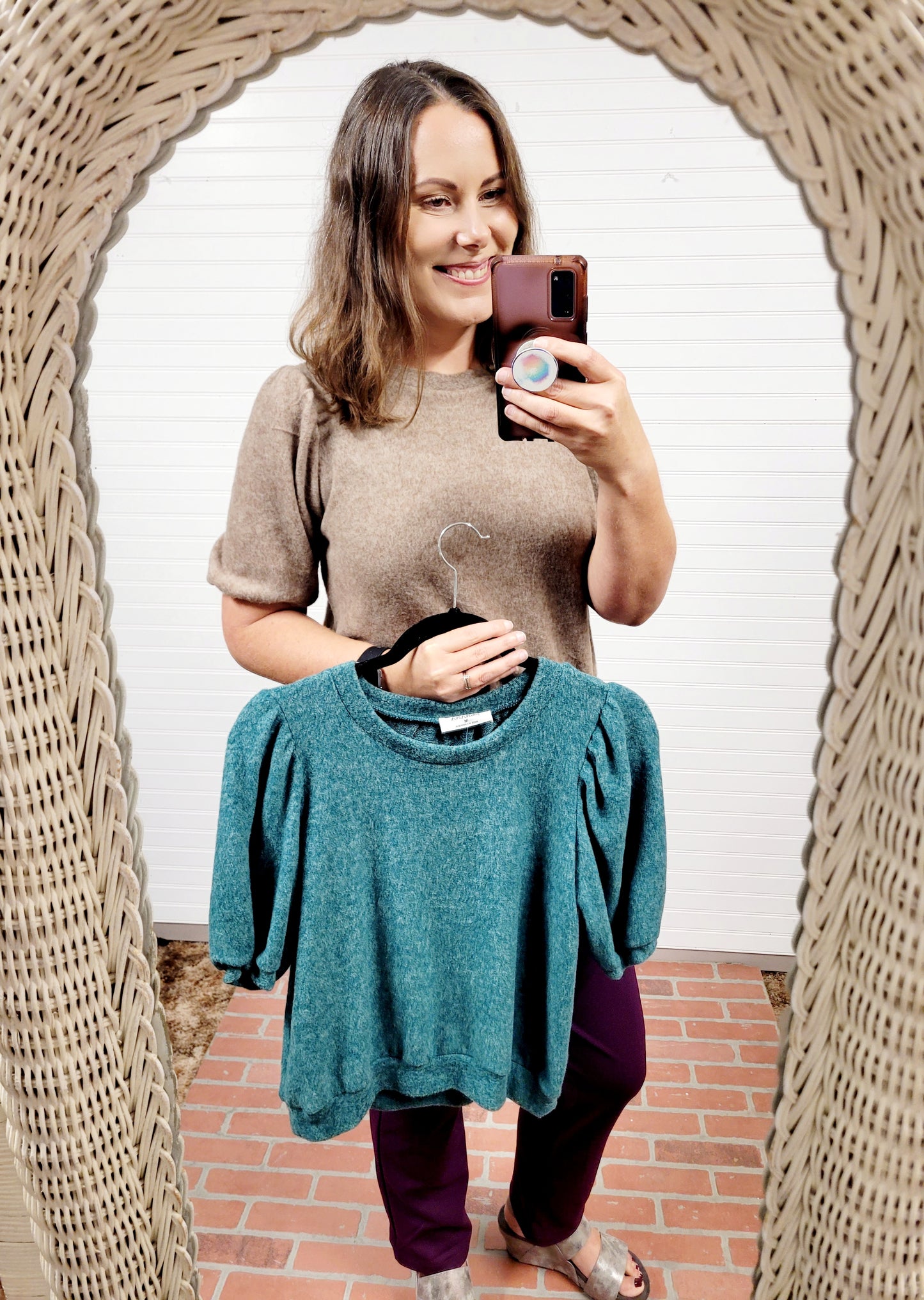 Zenana Brushed Melange Puff Short Sleeve Sweater