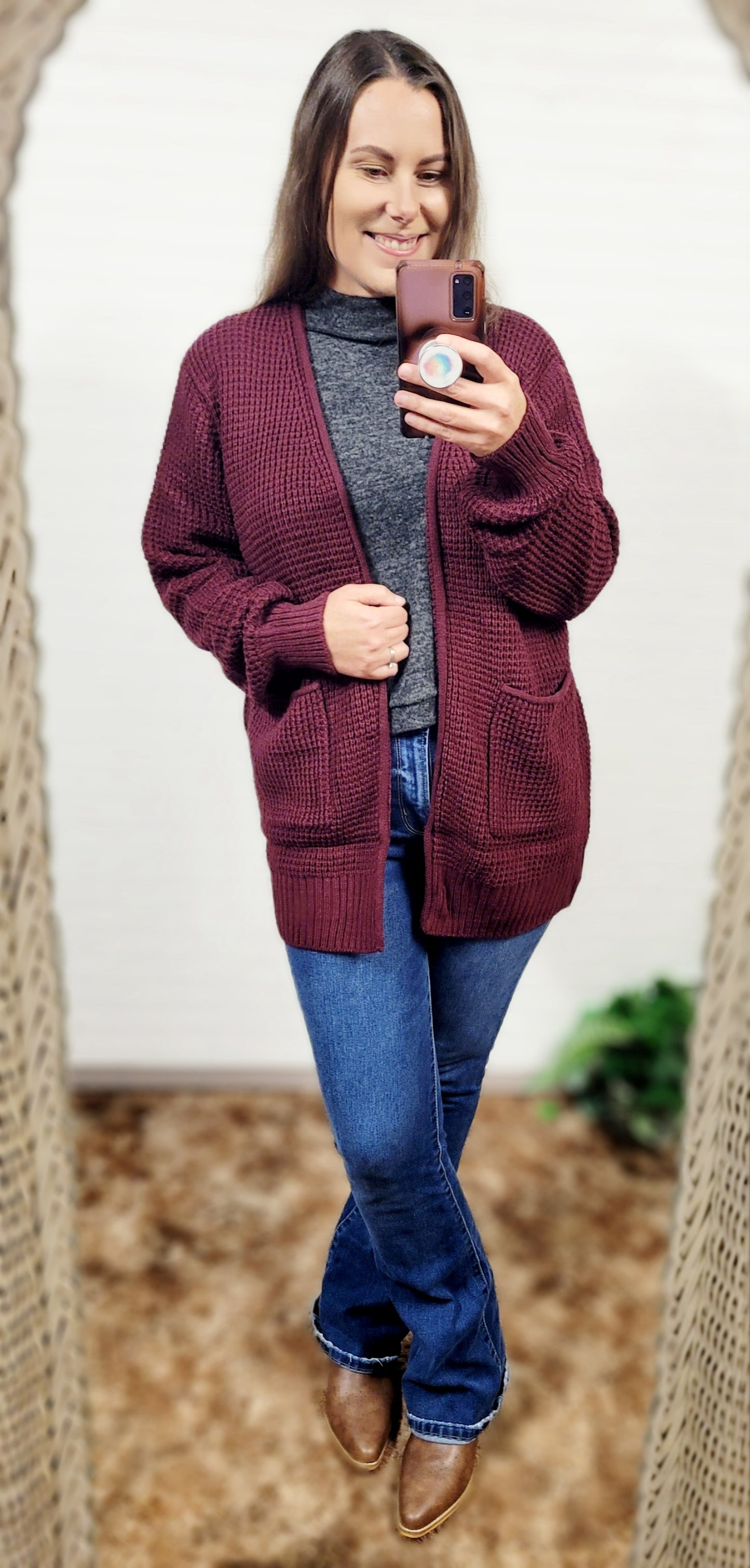 ZENANA Low gauge waffle cardigan