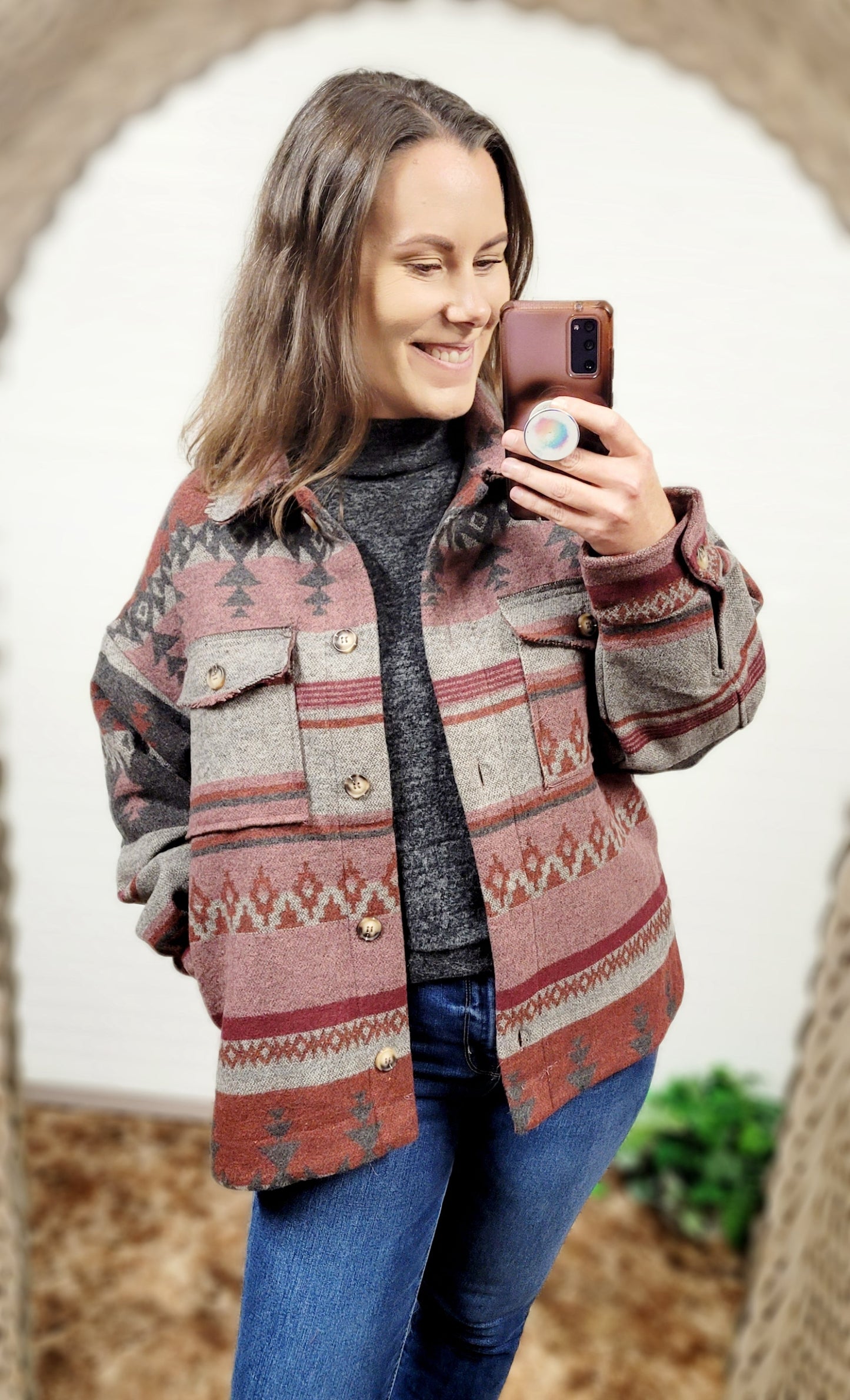 RESTOCK Aztec Pattern Collared Casual Jacket