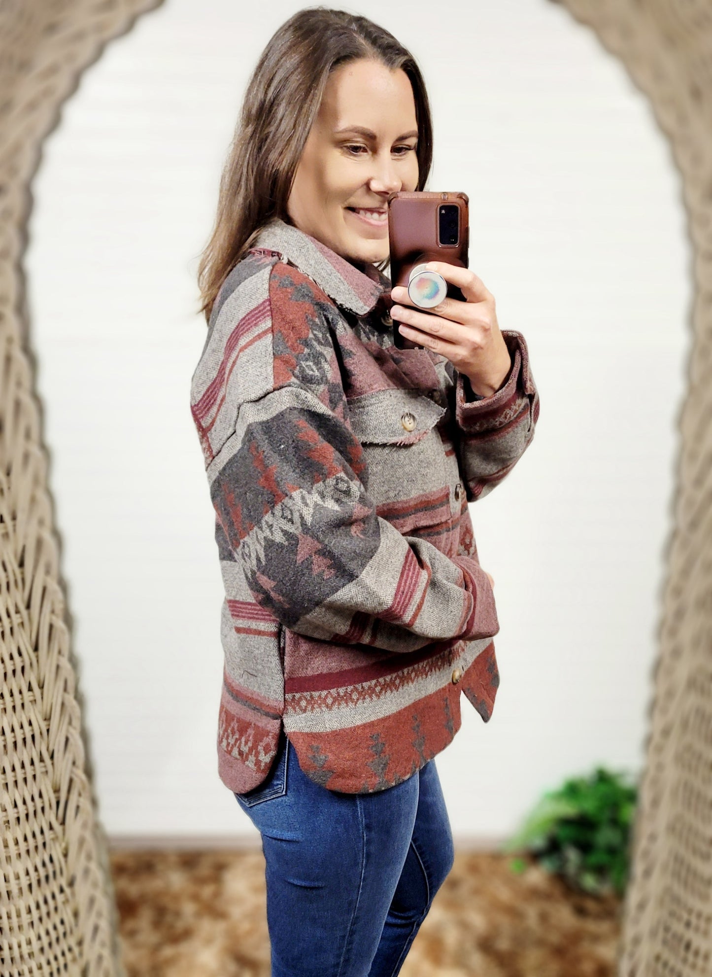 RESTOCK Aztec Pattern Collared Casual Jacket