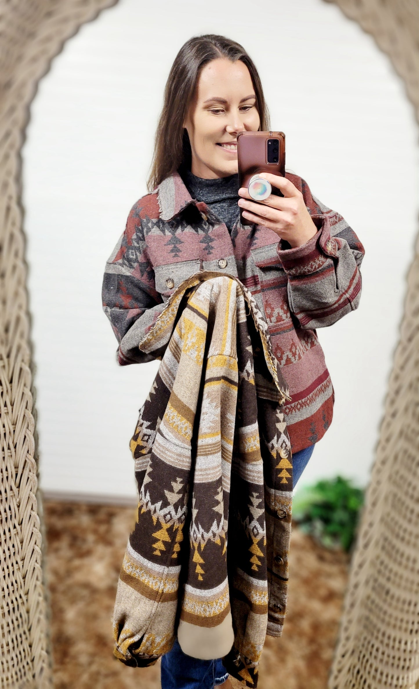 RESTOCK Aztec Pattern Collared Casual Jacket