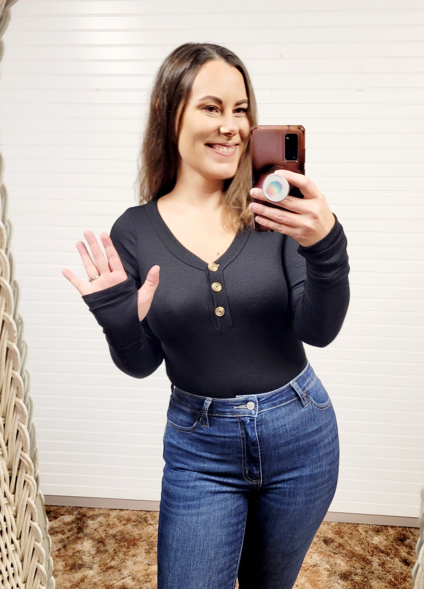 V Neck Button Down Bodysuit