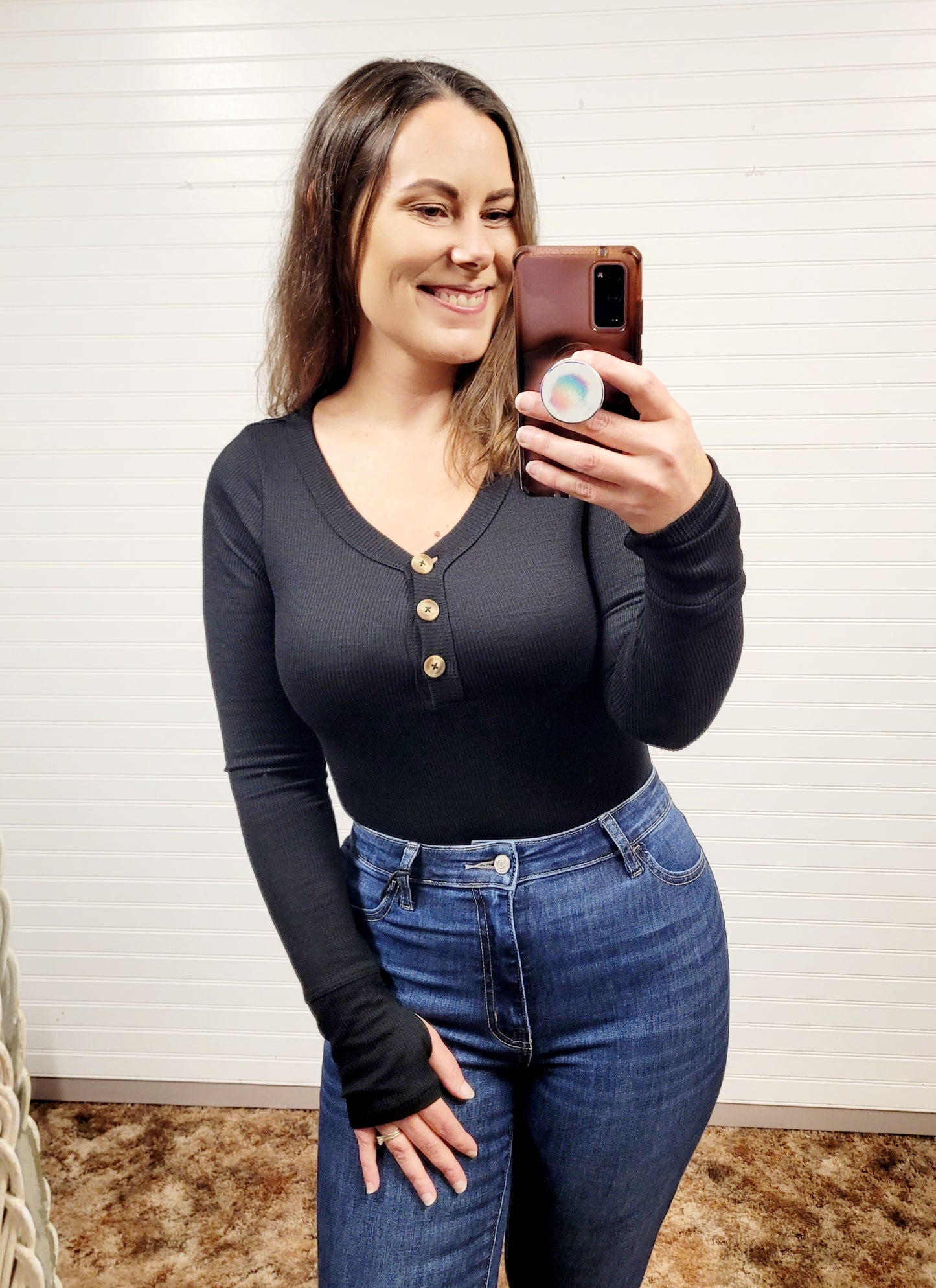V Neck Button Down Bodysuit