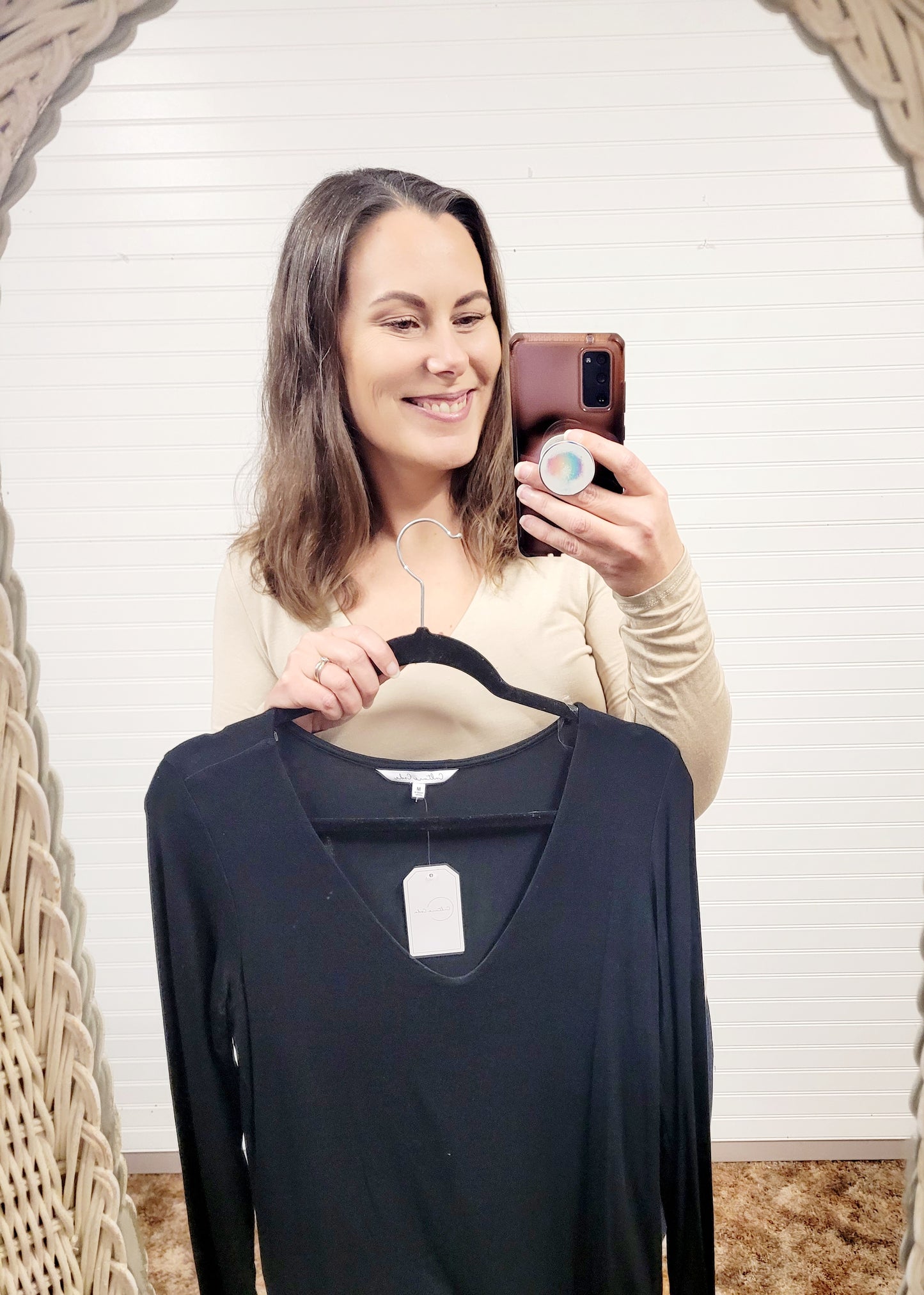 Double Faced V Neck Long Sleeve Top