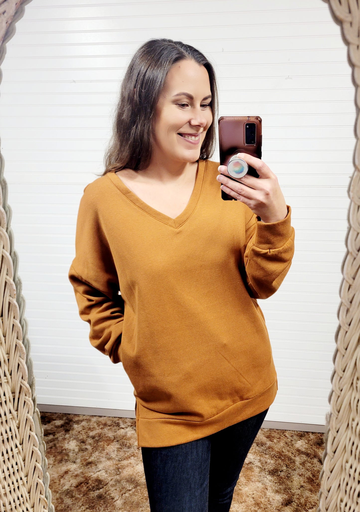 Oversize V Neck Sweatshirt Top