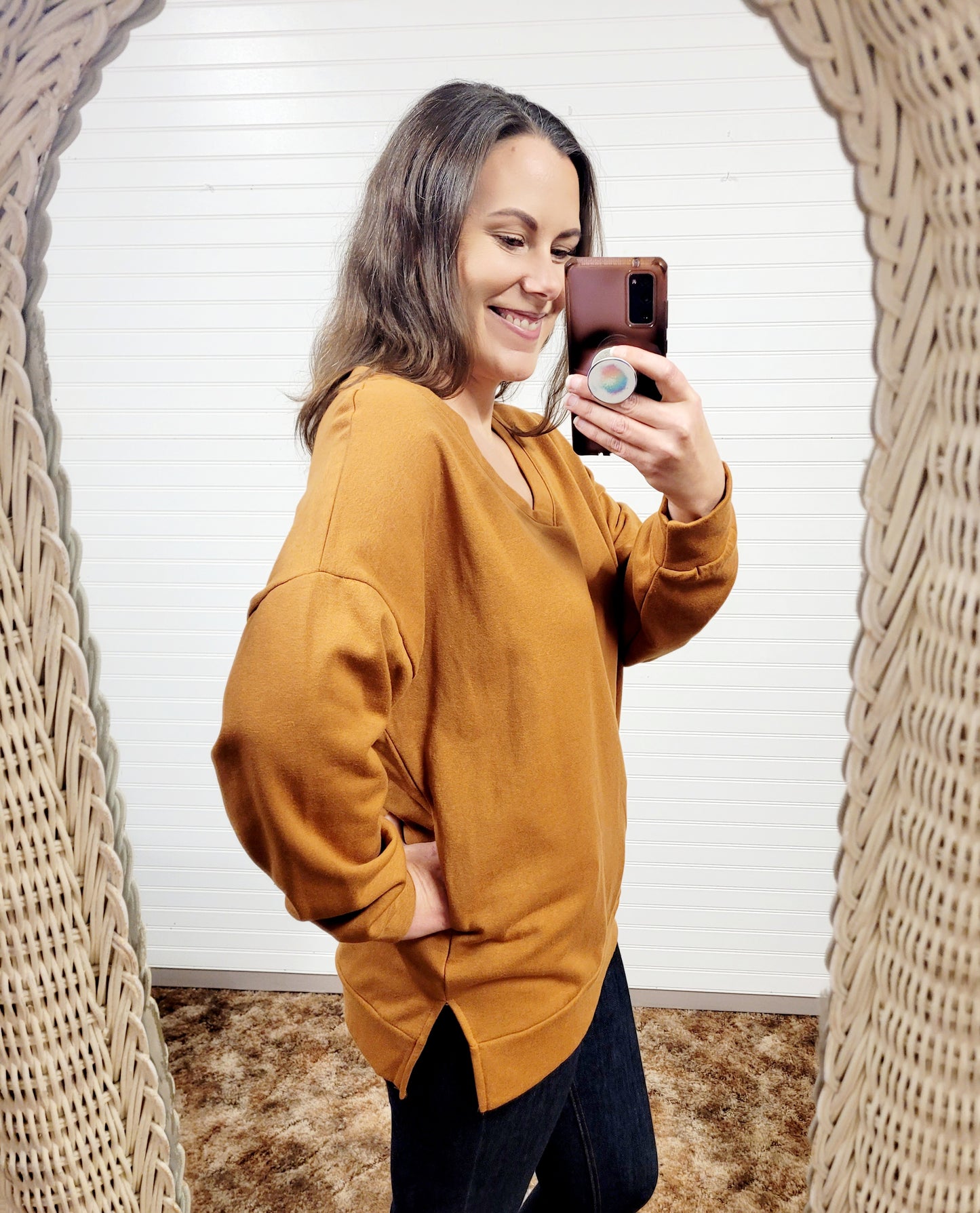 Oversize V Neck Sweatshirt Top