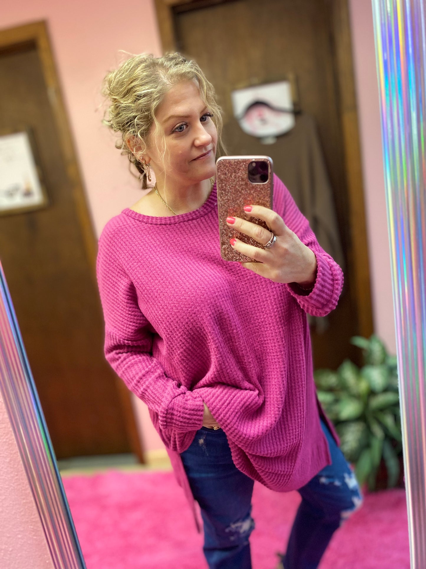 Brushed Thermal Waffle Round Neck Sweater
