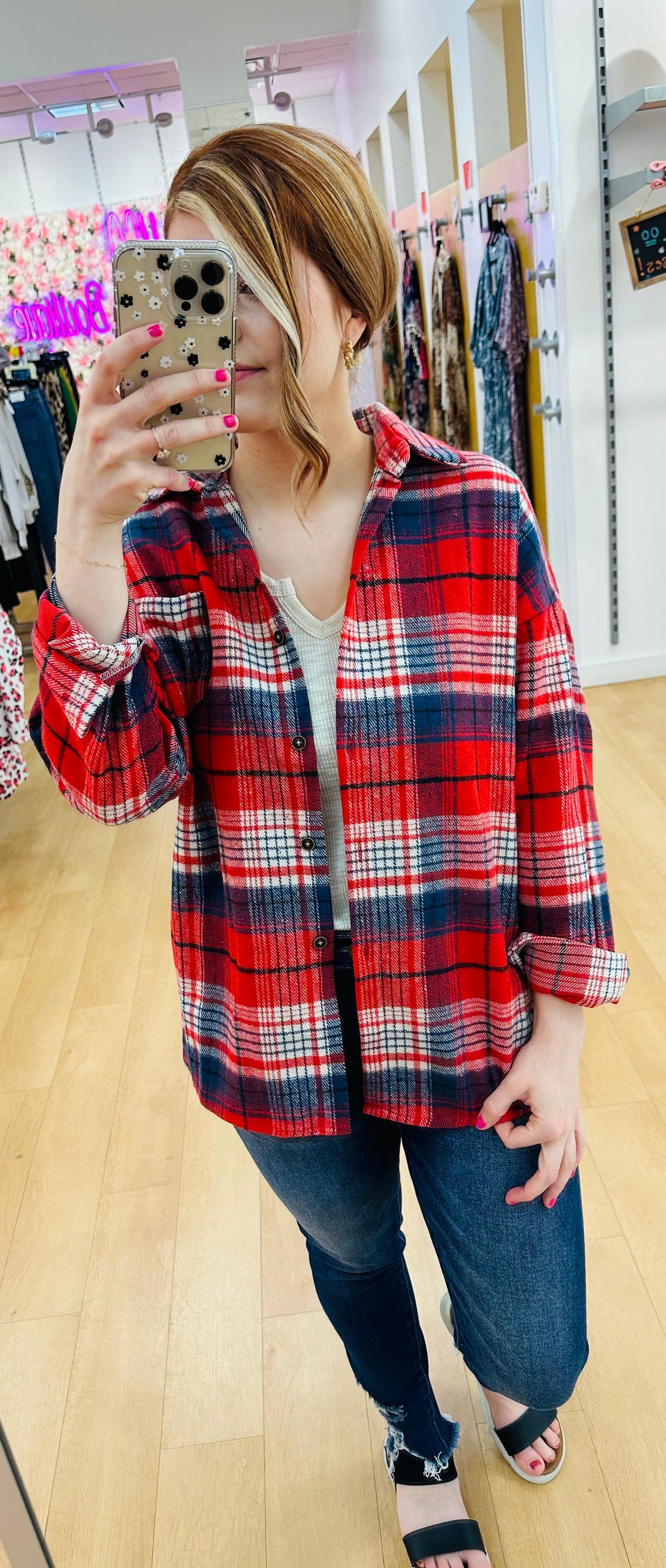 Loose Thick Sanded Plaid Shacket