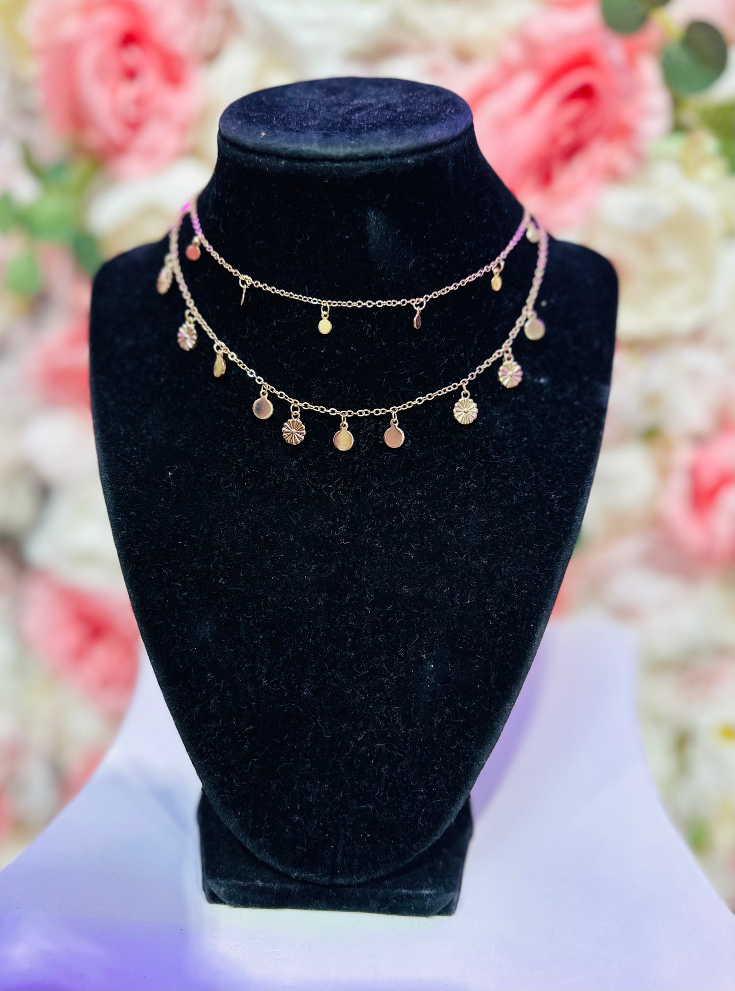 Layered Chain Link Necklace w/ Small Daisy Charm