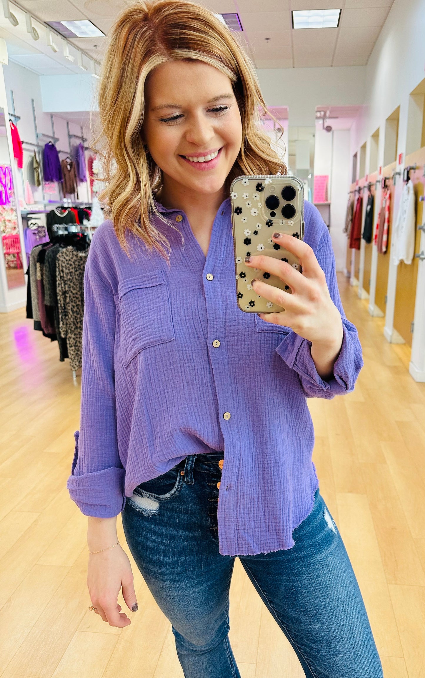 Double Button Down Long Sleeve Shirt
