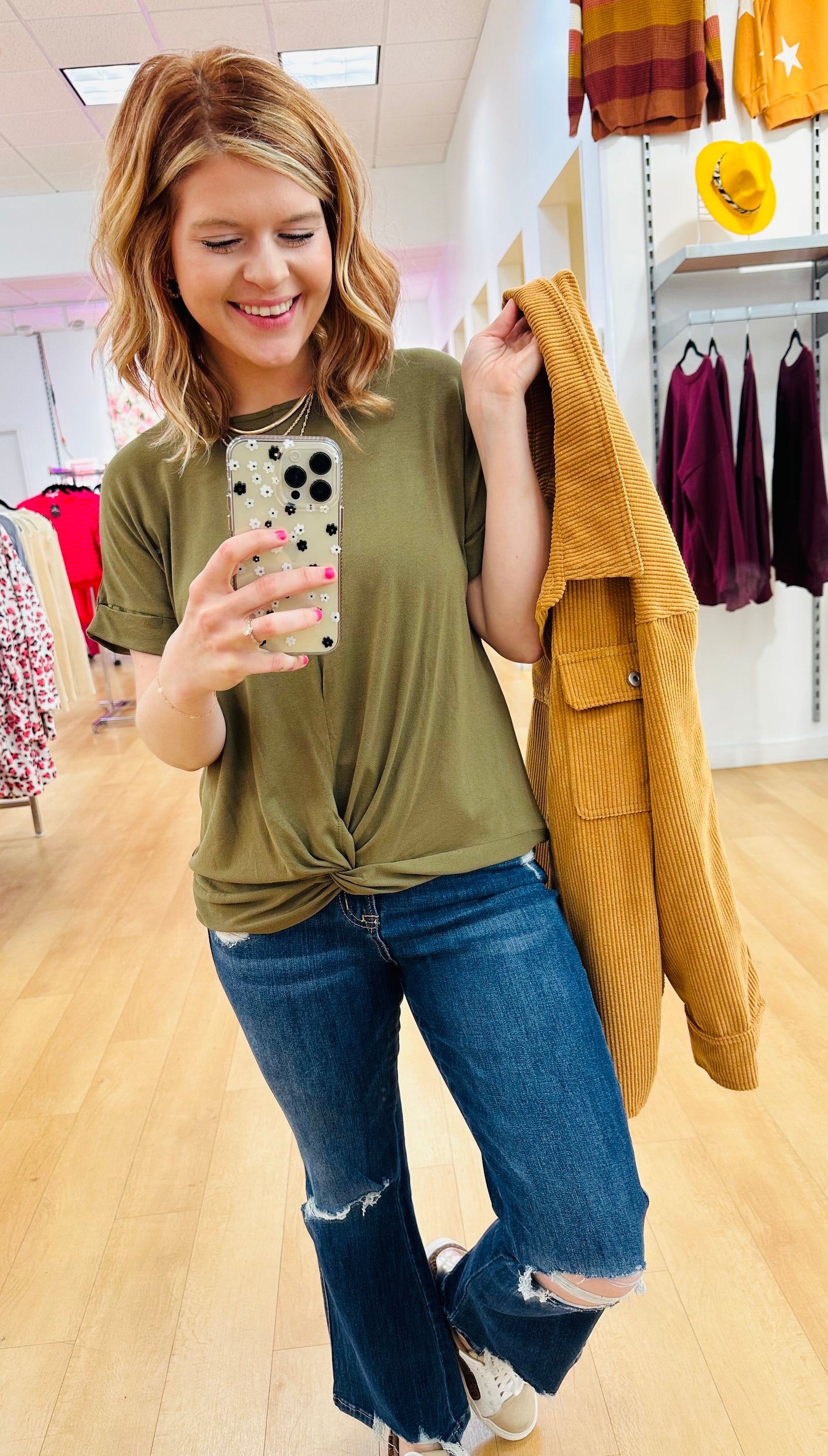 Zenana Rayon Span Crepe Knot Front Top