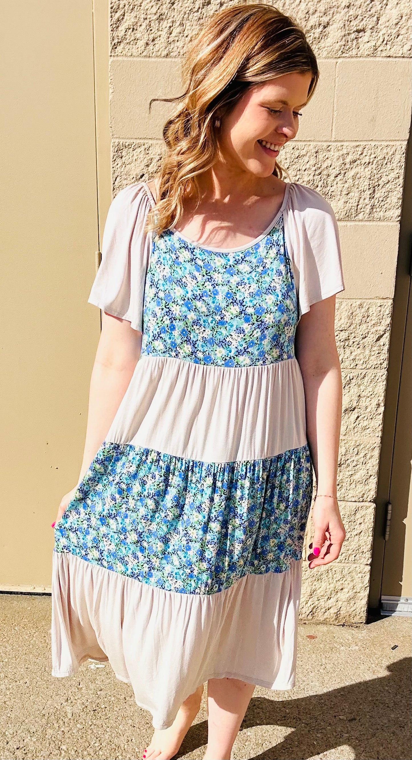 Floral Tiered Colorblock Dress