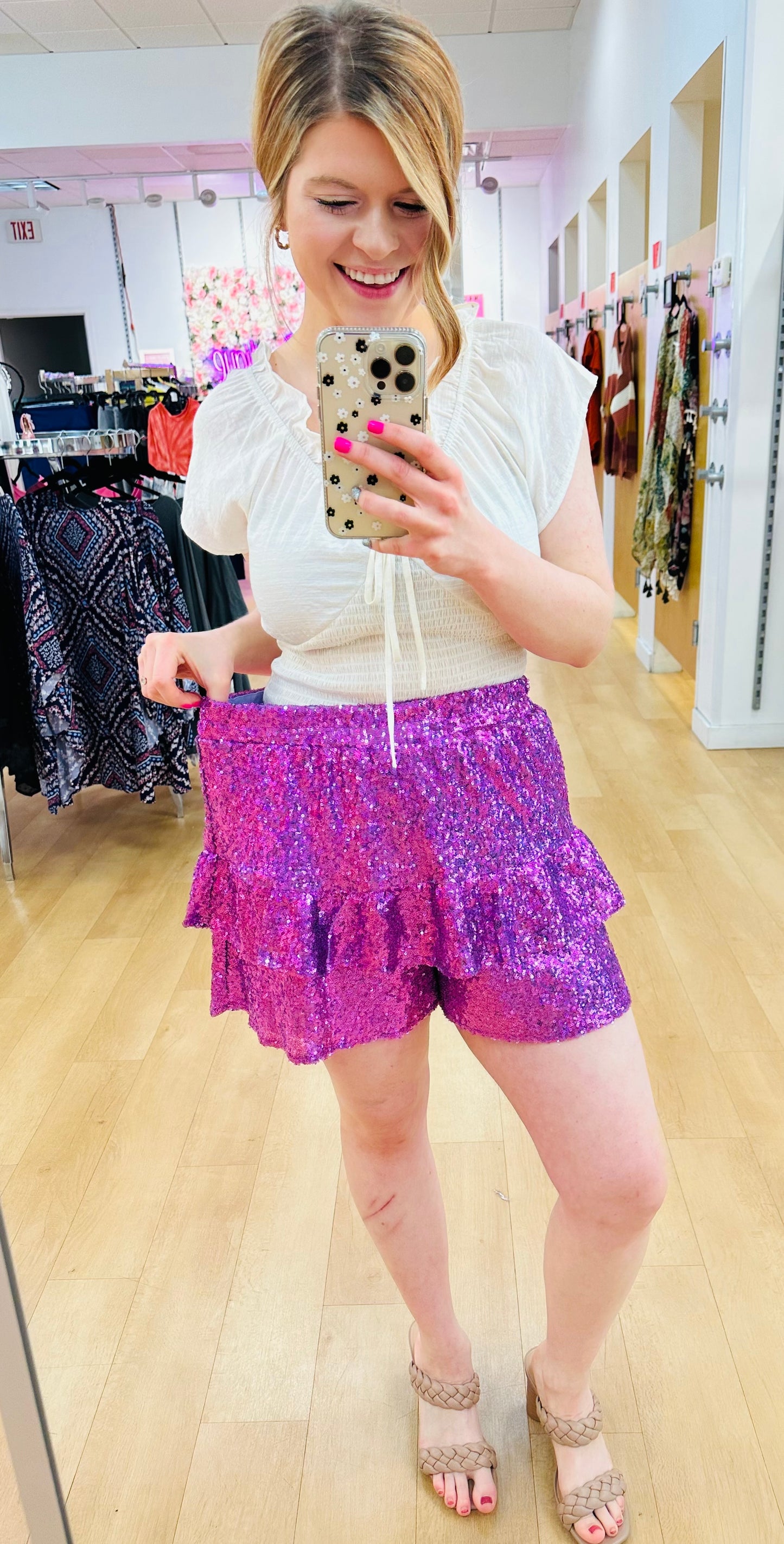 Ruffle Bottom Sequin Shorts