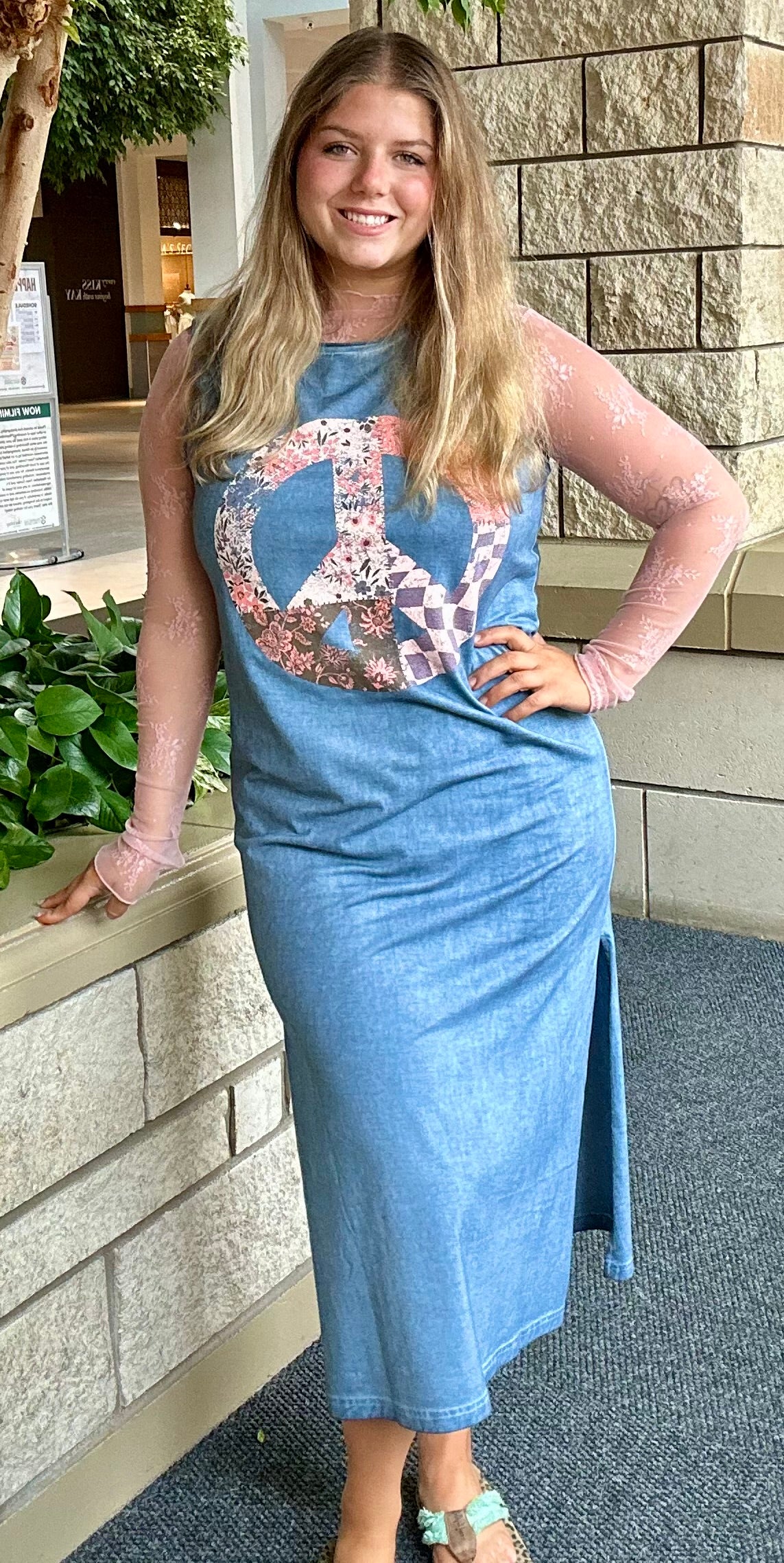 Boho Peace Floral Graphic Maxi Tank Dress