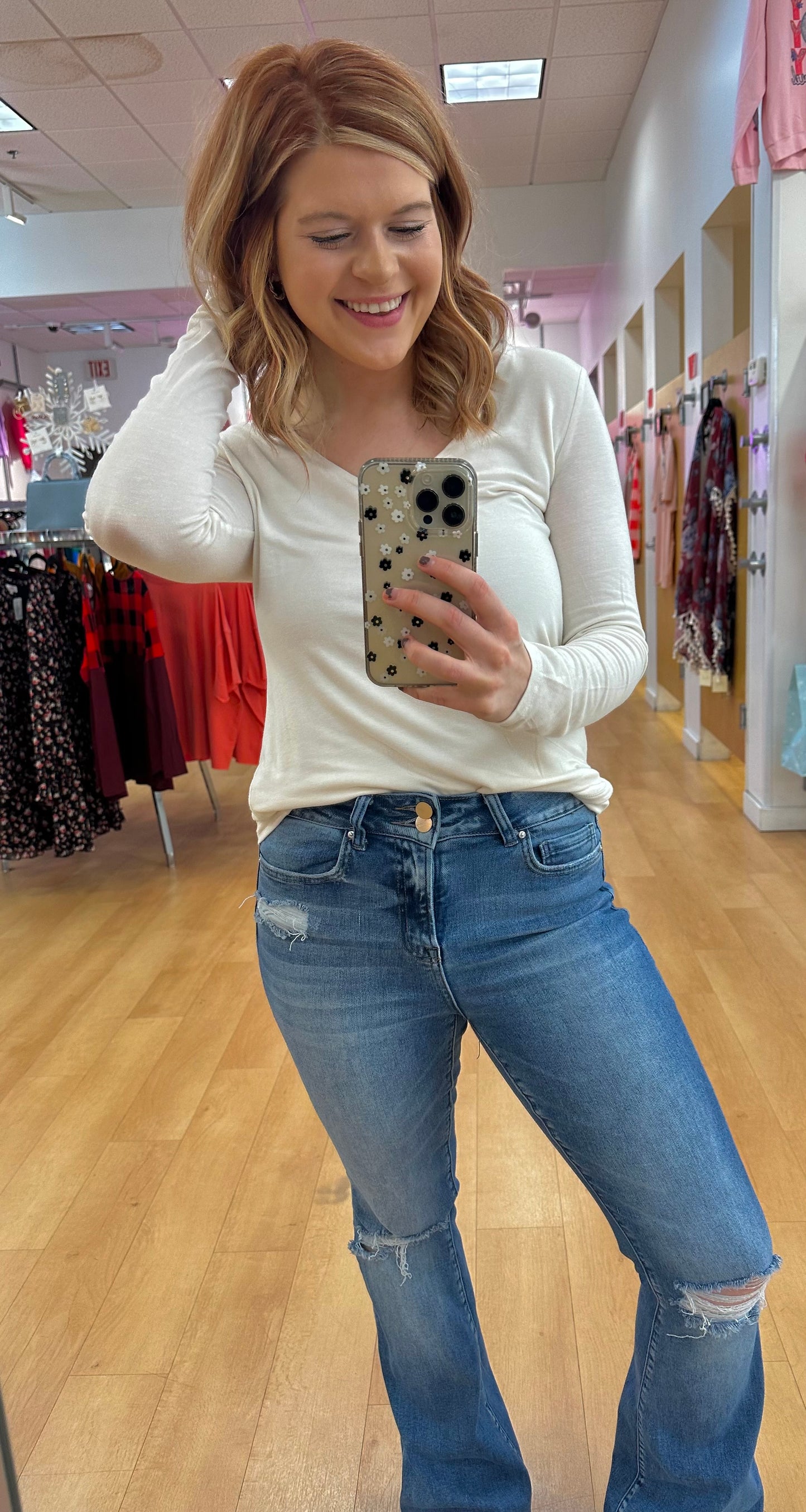 Double Faced V Neck Long Sleeve Top