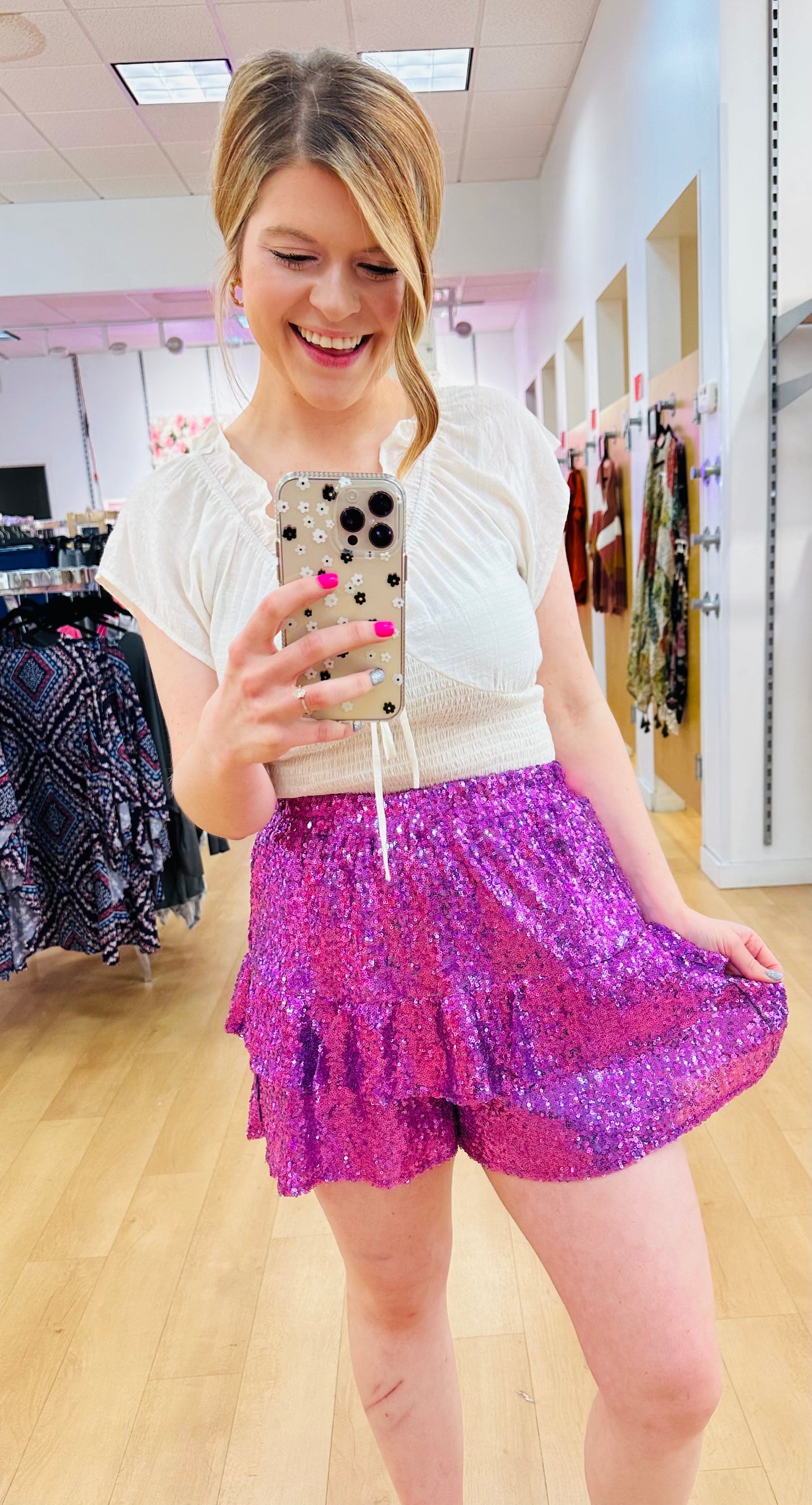Ruffle Bottom Sequin Shorts