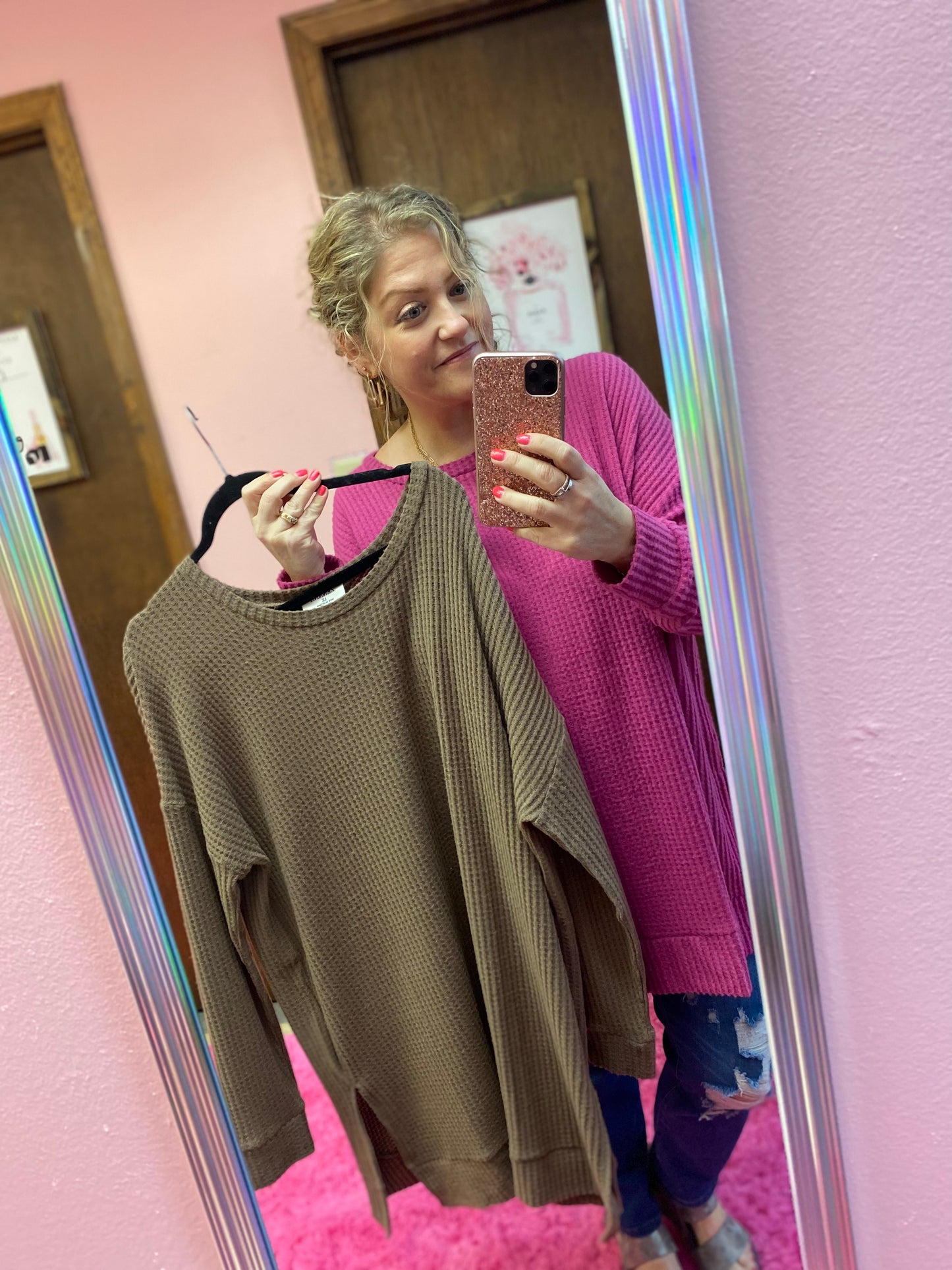 Brushed Thermal Waffle Round Neck Sweater