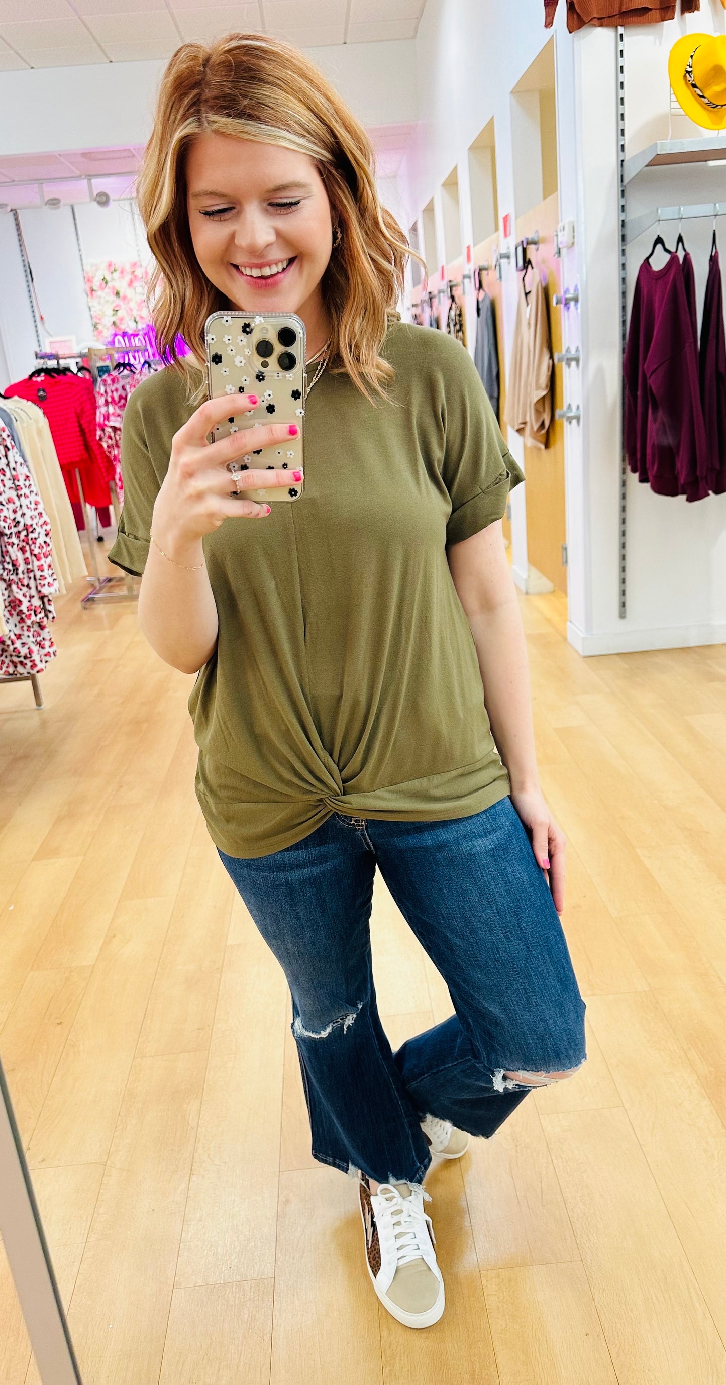 Zenana Rayon Span Crepe Knot Front Top