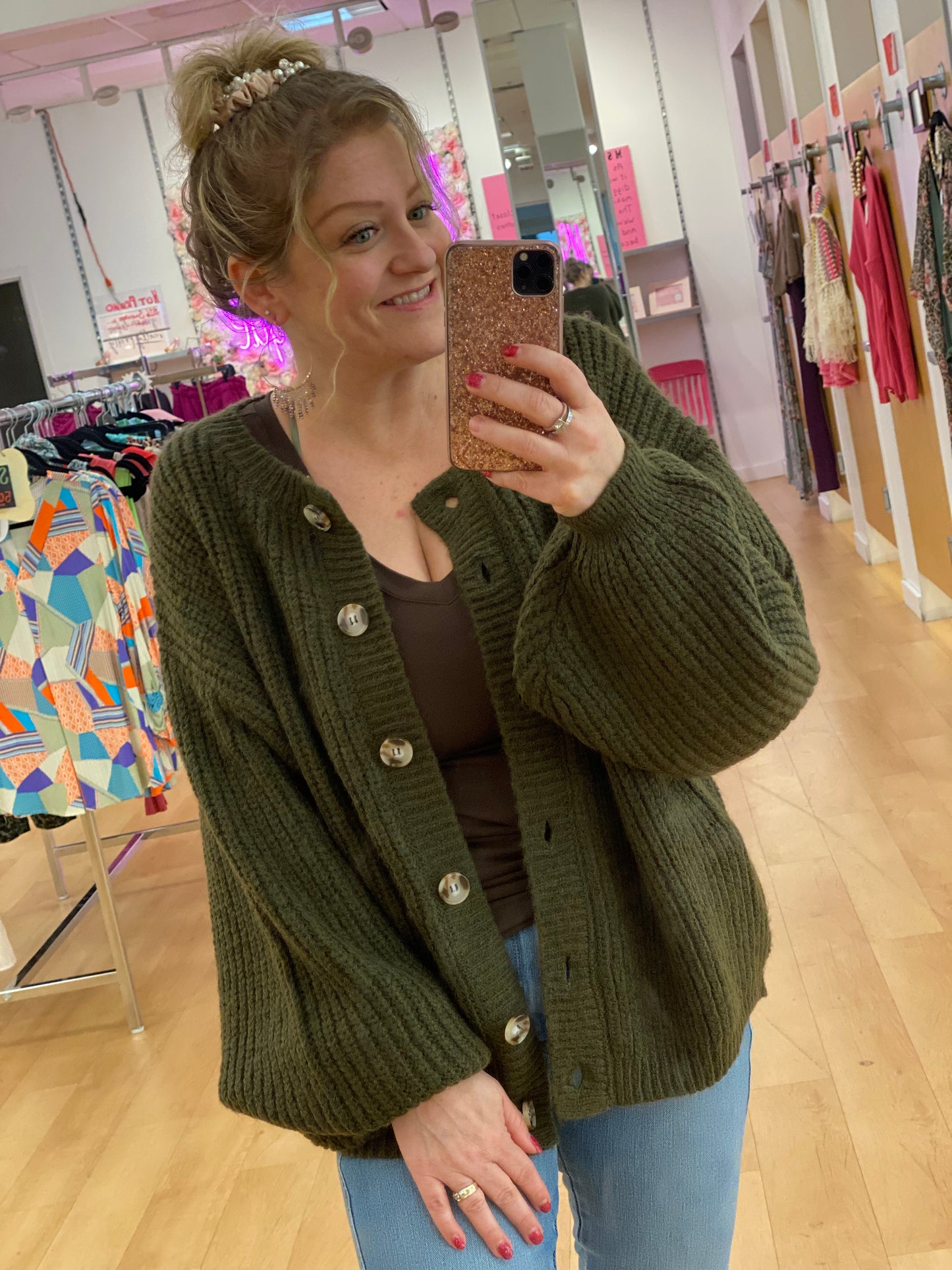 Zenana Balloon Sleeve Button Front Cardigan