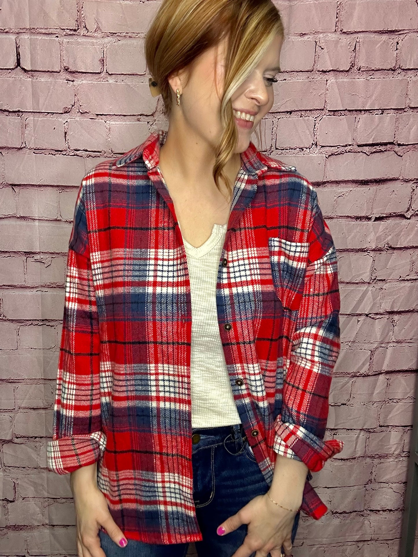 Loose Thick Sanded Plaid Shacket