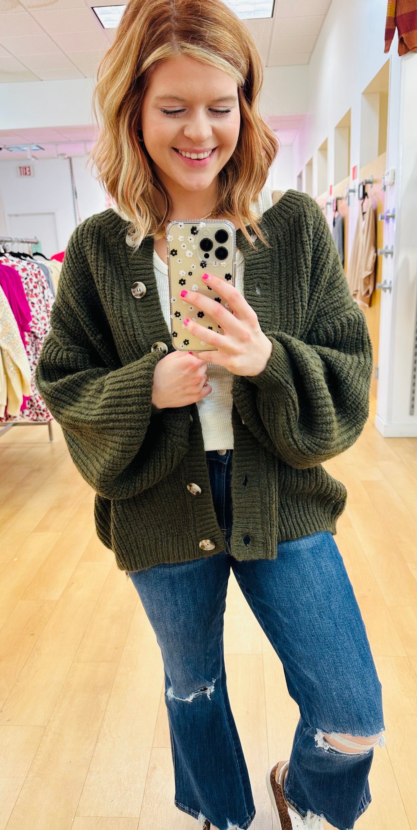 Zenana Balloon Sleeve Button Front Cardigan