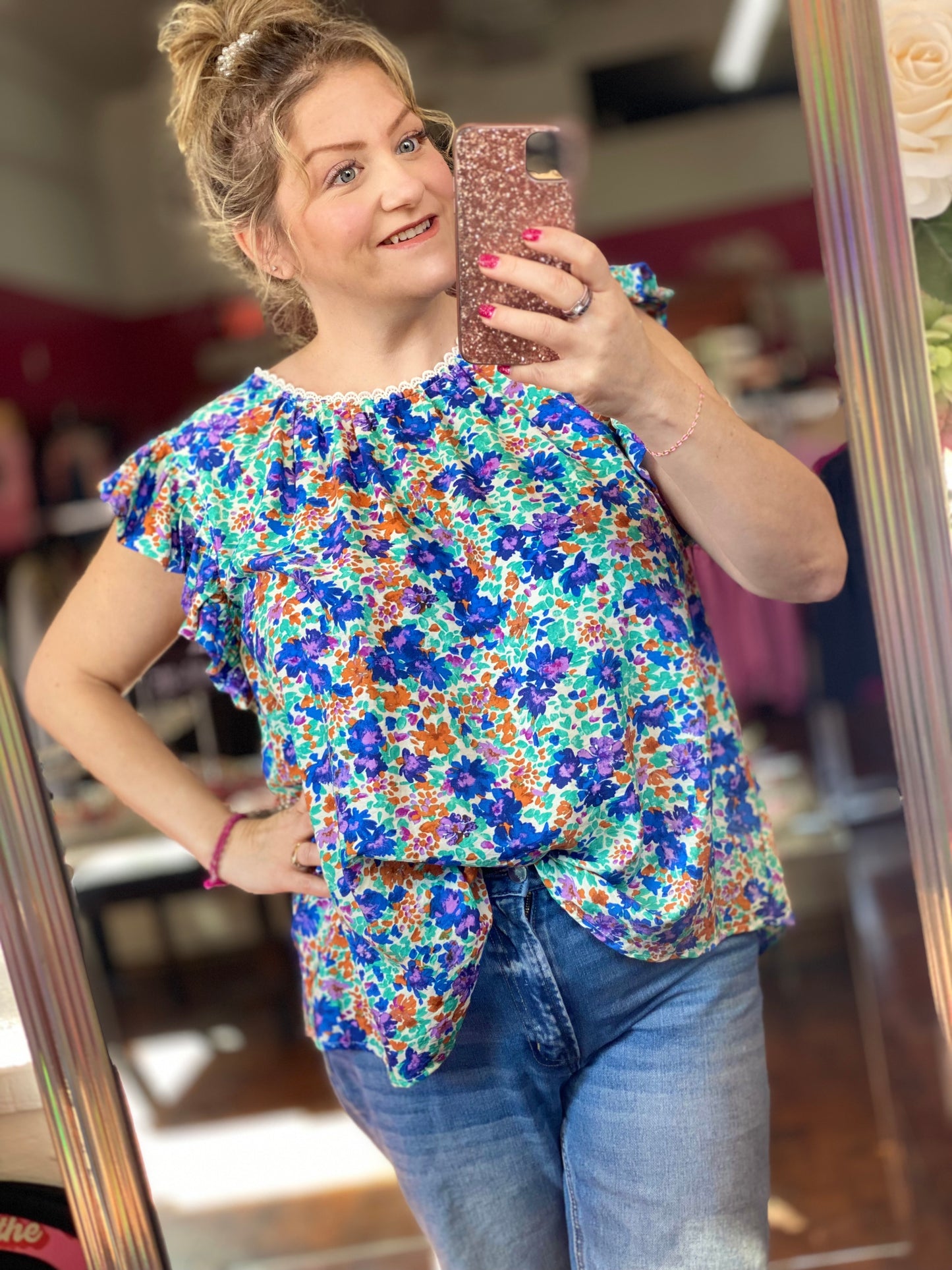 Perch Vibrant Blossoms Sleeveless Top